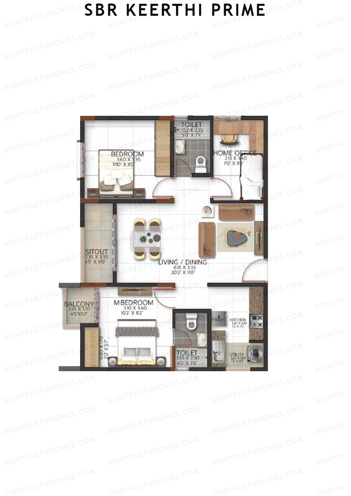 SBR Keerthi Prime Tower B Unit 7 (Type 2B1) Floor Plan