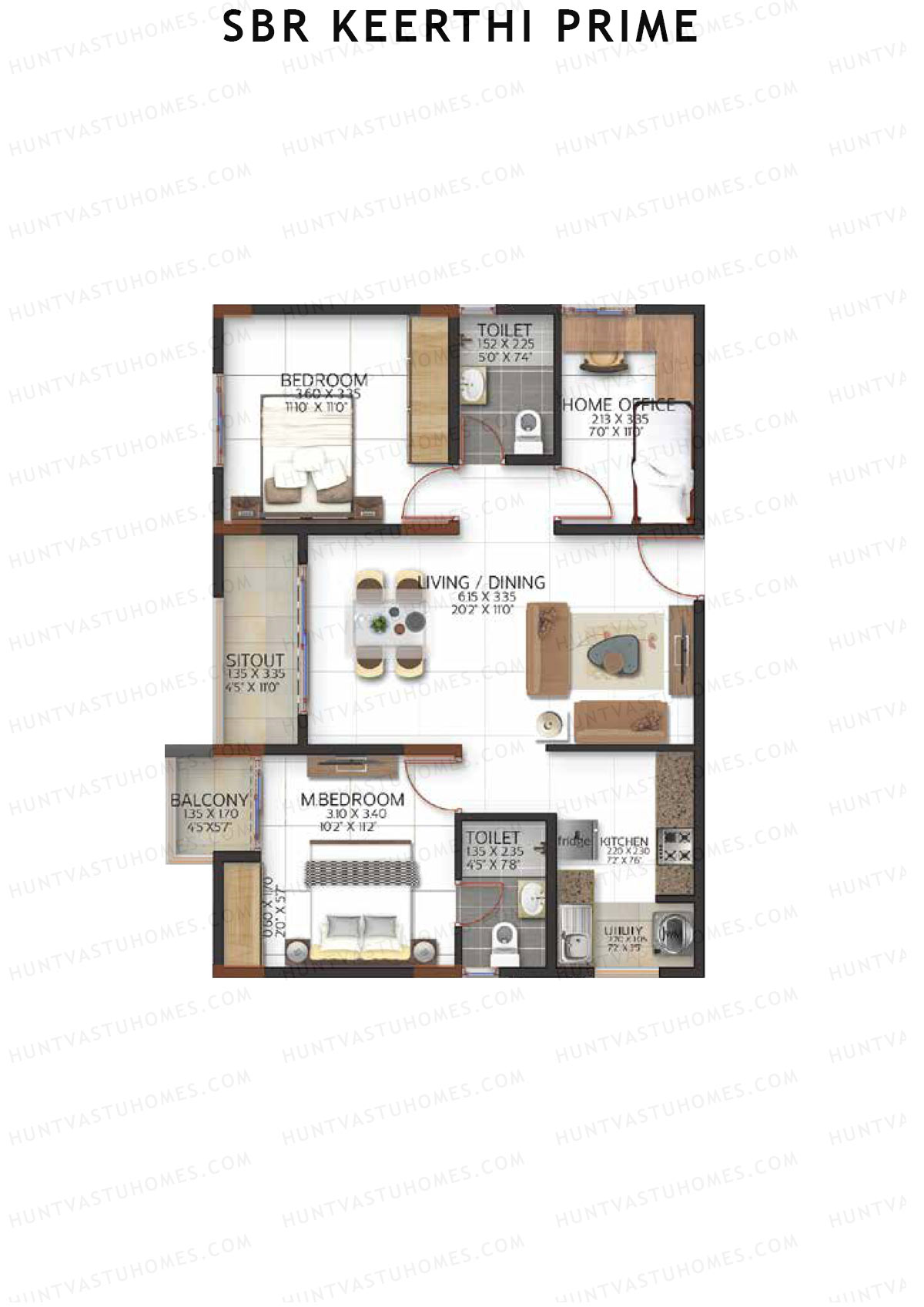 SBR Keerthi Prime Tower B Unit 8 (Type 2B) Floor Plan