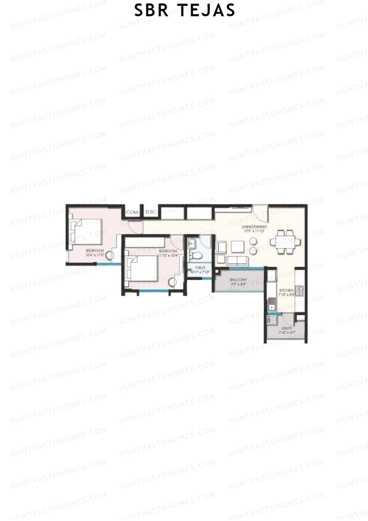 SBR Tejas, Block Tejas, Unit 10 (Type 8A), 2BHK, Super Area 743   sq ft 