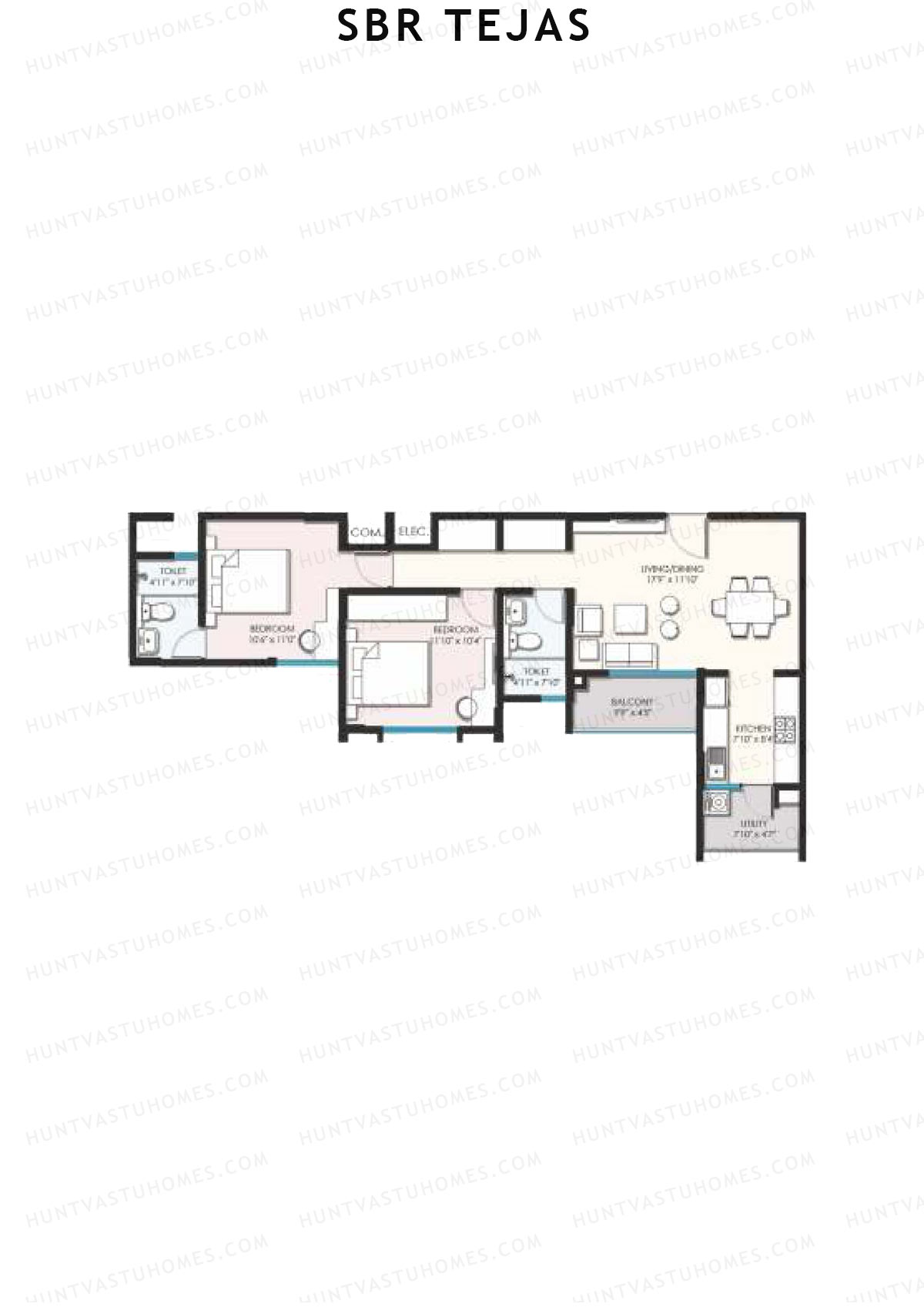 SBR Tejas, Block Tejas, Unit 10 (Type 8B), 2BHK, Super Area 1076   sq ft 