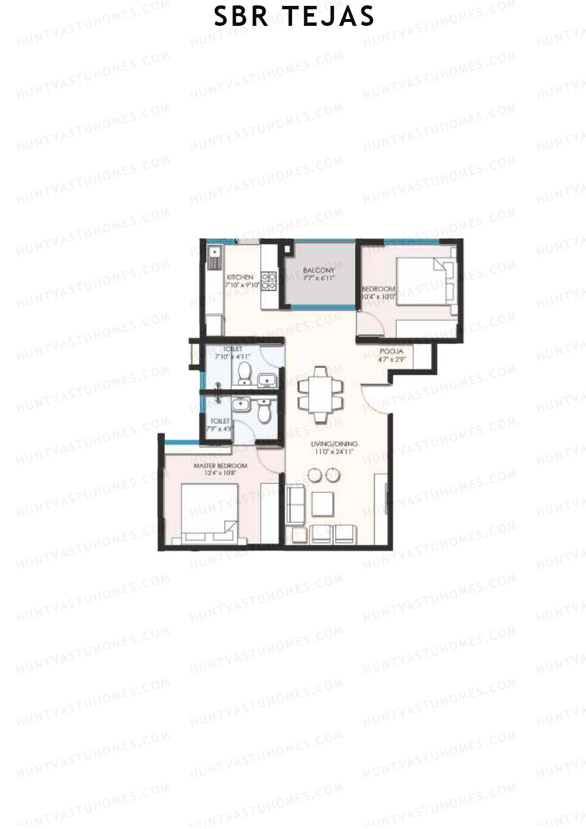 SBR Tejas, Block Tejas, Unit 3 (Type 3A), 2BHK, Super Area 1066   sq ft 
