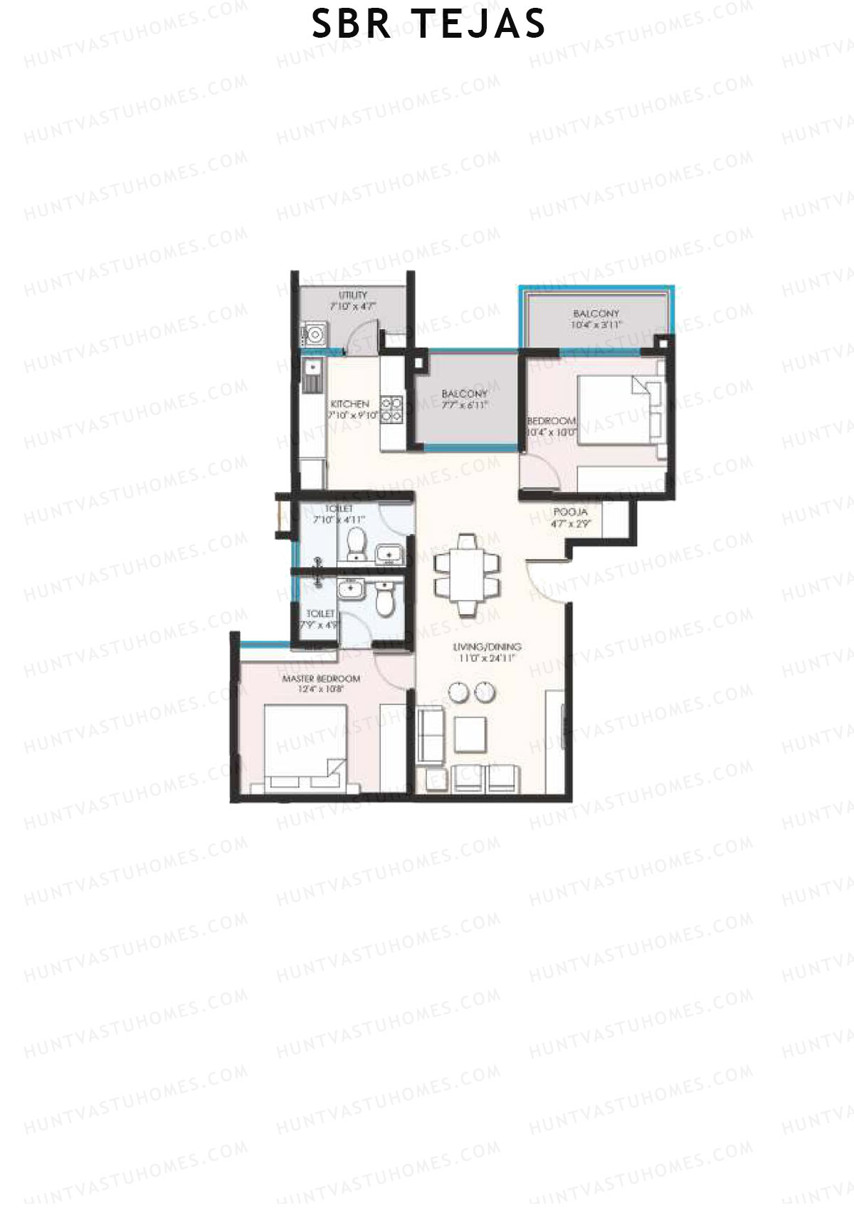 SBR Tejas, Block Tejas, Unit 3 (Type 3B), 2BHK, Super Area 1173   sq ft 