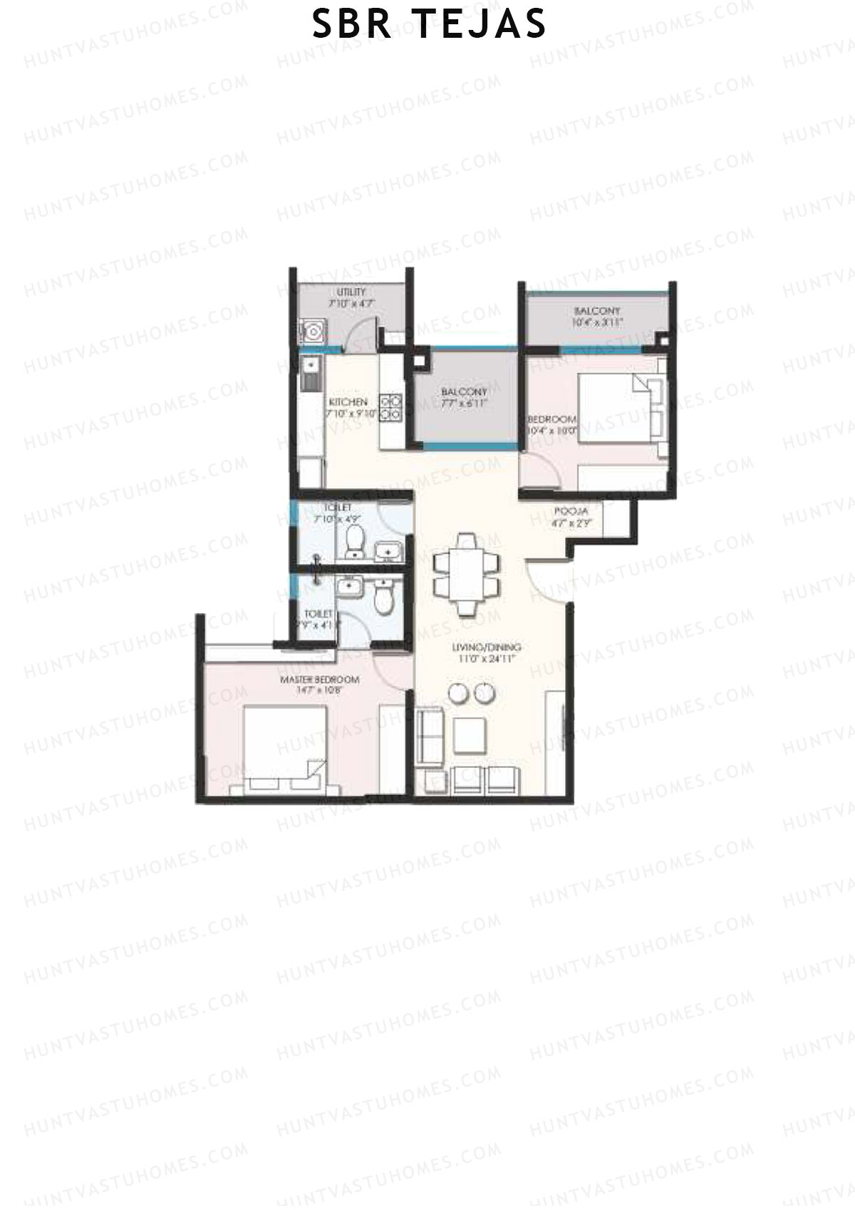 SBR Tejas, Block Tejas, Unit 4 (Type 4B), 2BHK, Super Area 1216   sq ft 