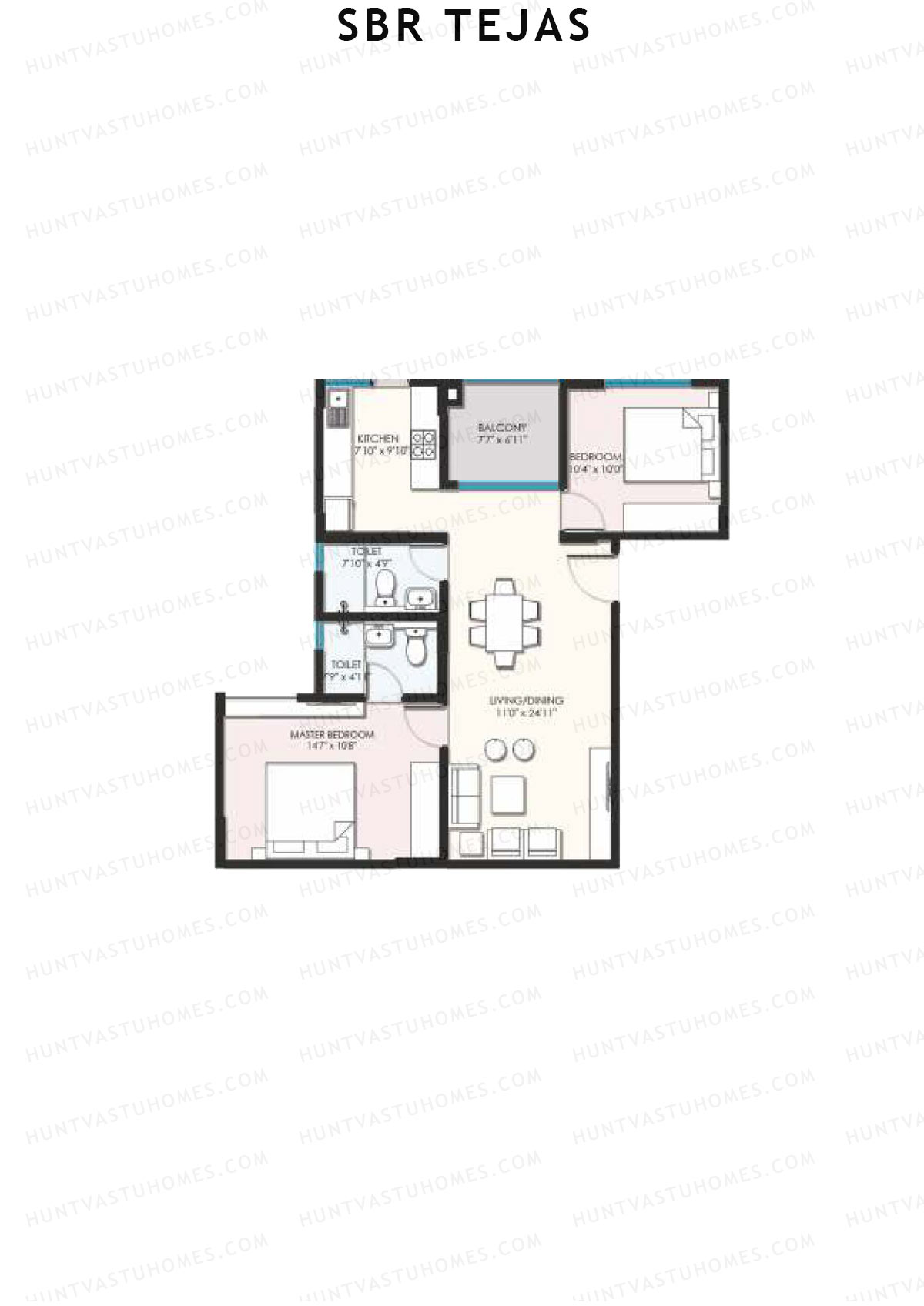 SBR Tejas, Block Tejas, Unit 7 (Type 5A), 2BHK, Super Area 1087   sq ft 