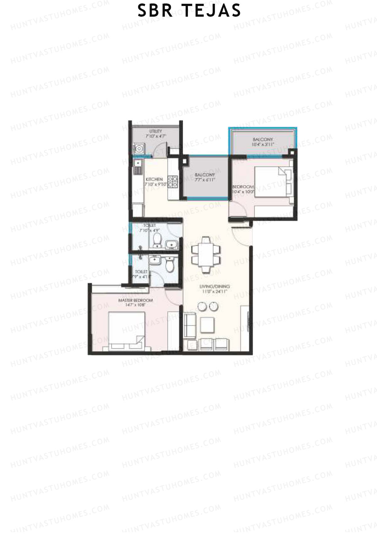 SBR Tejas, Block Tejas, Unit 7 (Type 5B), 2BHK, Super Area 1195   sq ft 