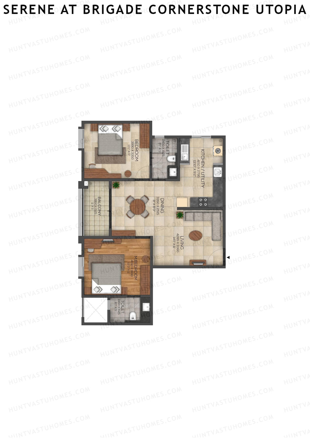 Serene at Brigade Cornerstone Utopia, Tower B, Unit 1, 2BHK, Super Area 1240   sq ft 