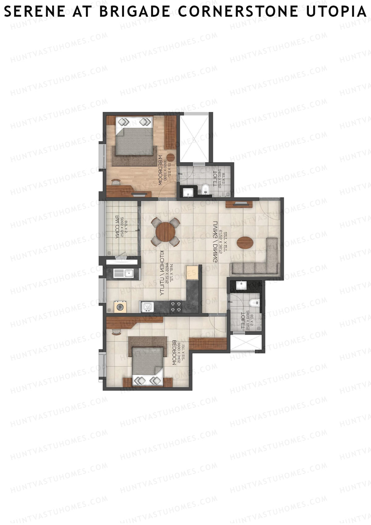Serene at Brigade Cornerstone Utopia, Tower D, Unit 4, 2BHK, Super Area 1240   sq ft 