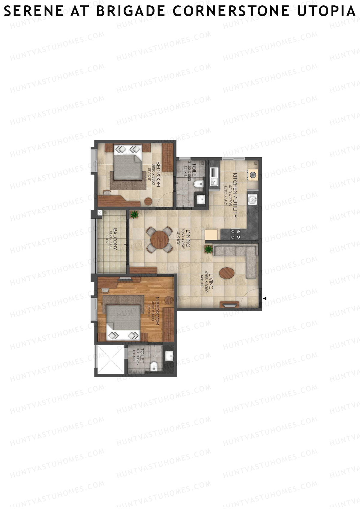 Serene at Brigade Cornerstone Utopia, Tower E, Unit 1 , 2BHK, Super Area 1240   sq ft 