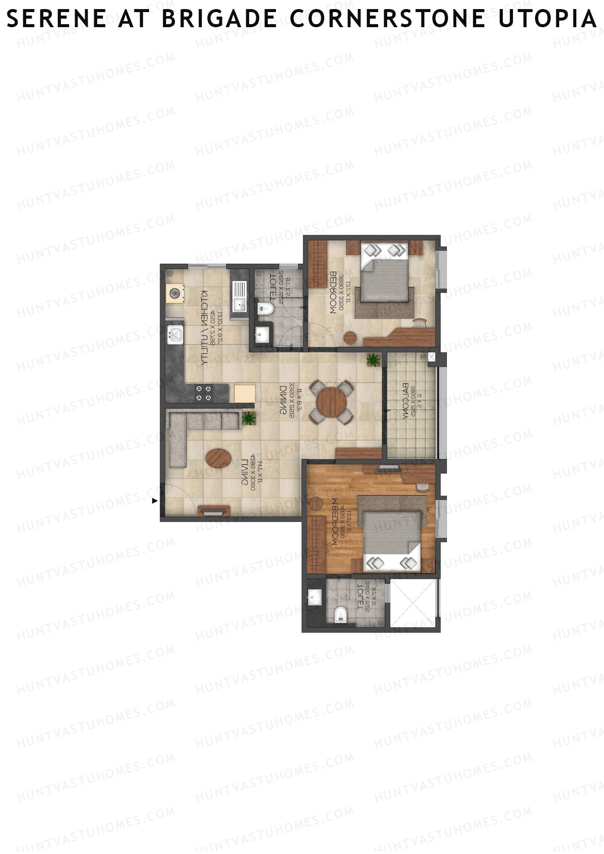 Serene at Brigade Cornerstone Utopia, Tower E, Unit 2, 2BHK, Super Area 1240   sq ft 
