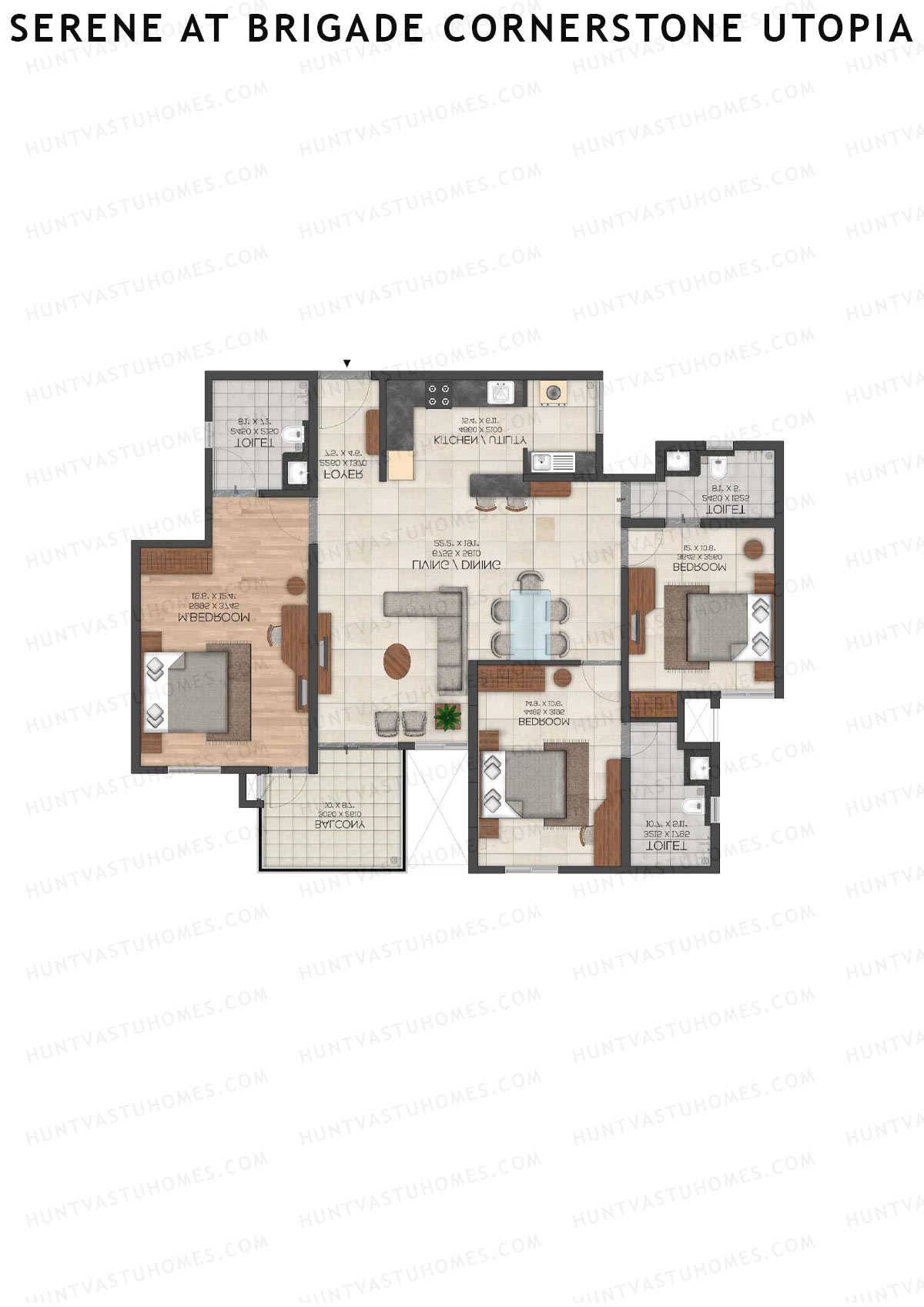 Serene at Brigade Cornerstone Utopia, Tower E, Unit 5, 3BHK, Super Area 1905   sq ft 