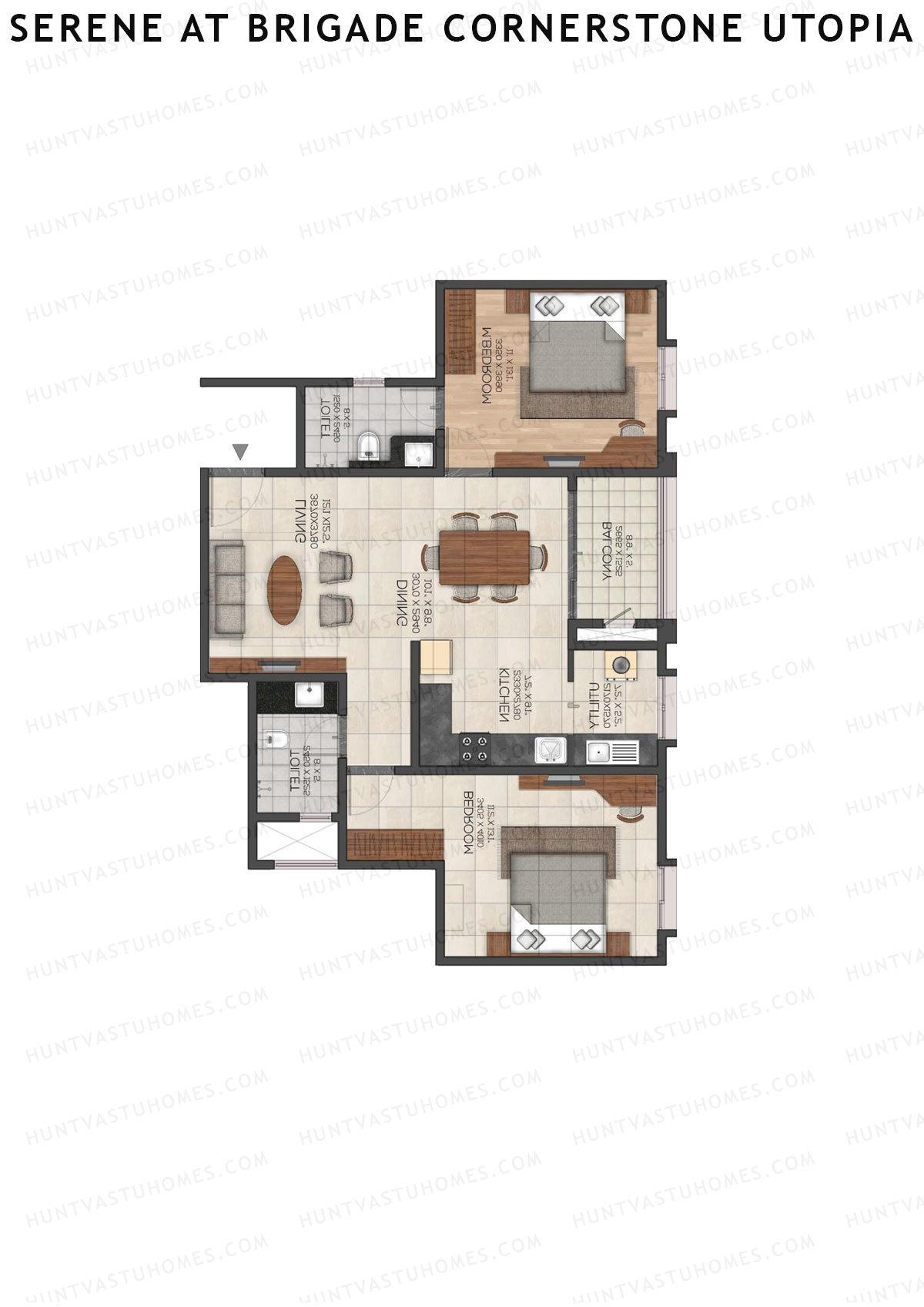 Serene at Brigade Cornerstone Utopia, Tower F, Unit 2, 2BHK, Super Area 1242   sq ft 