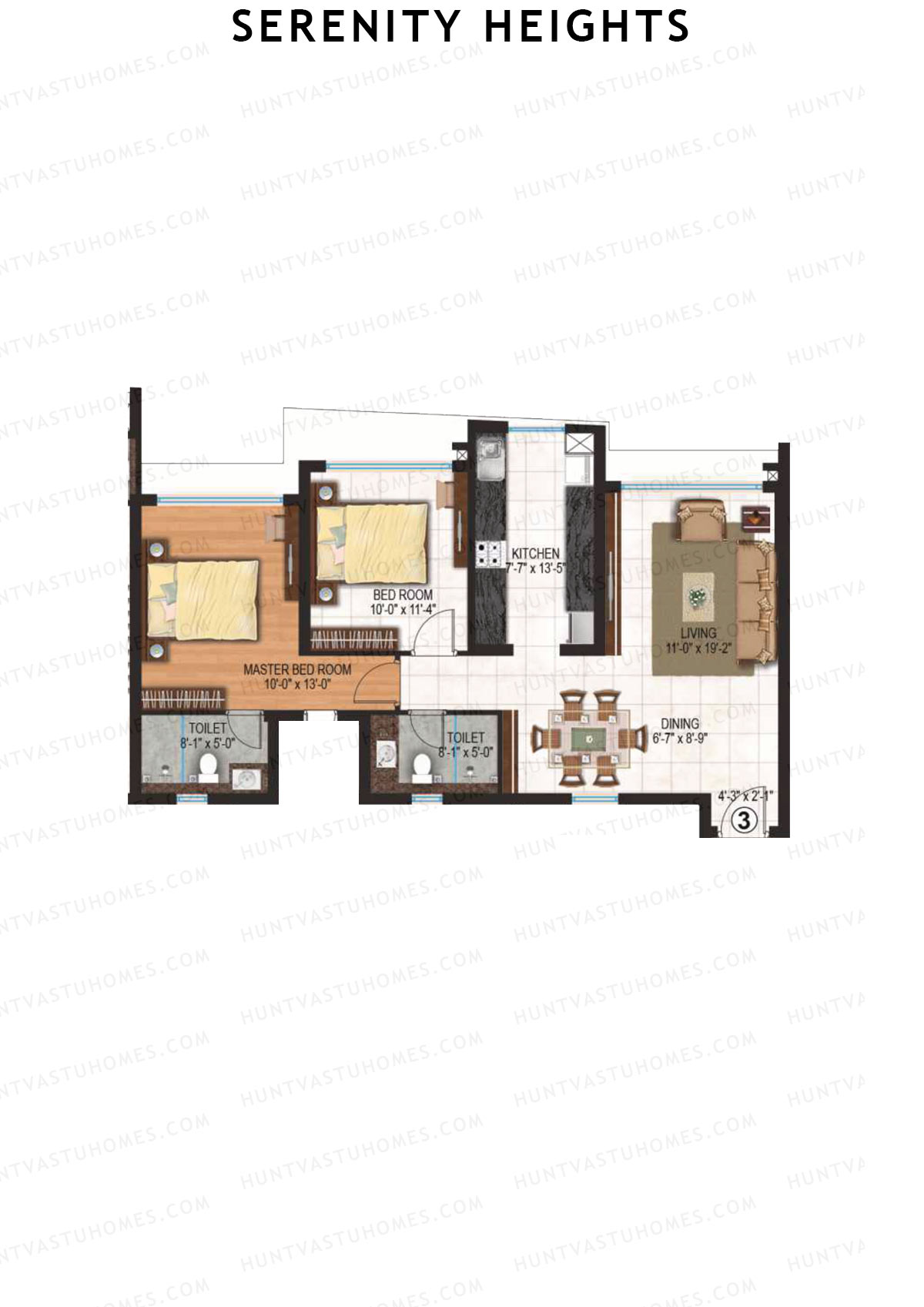 Serenity Heights Wing B Unit 3 Floor Plan