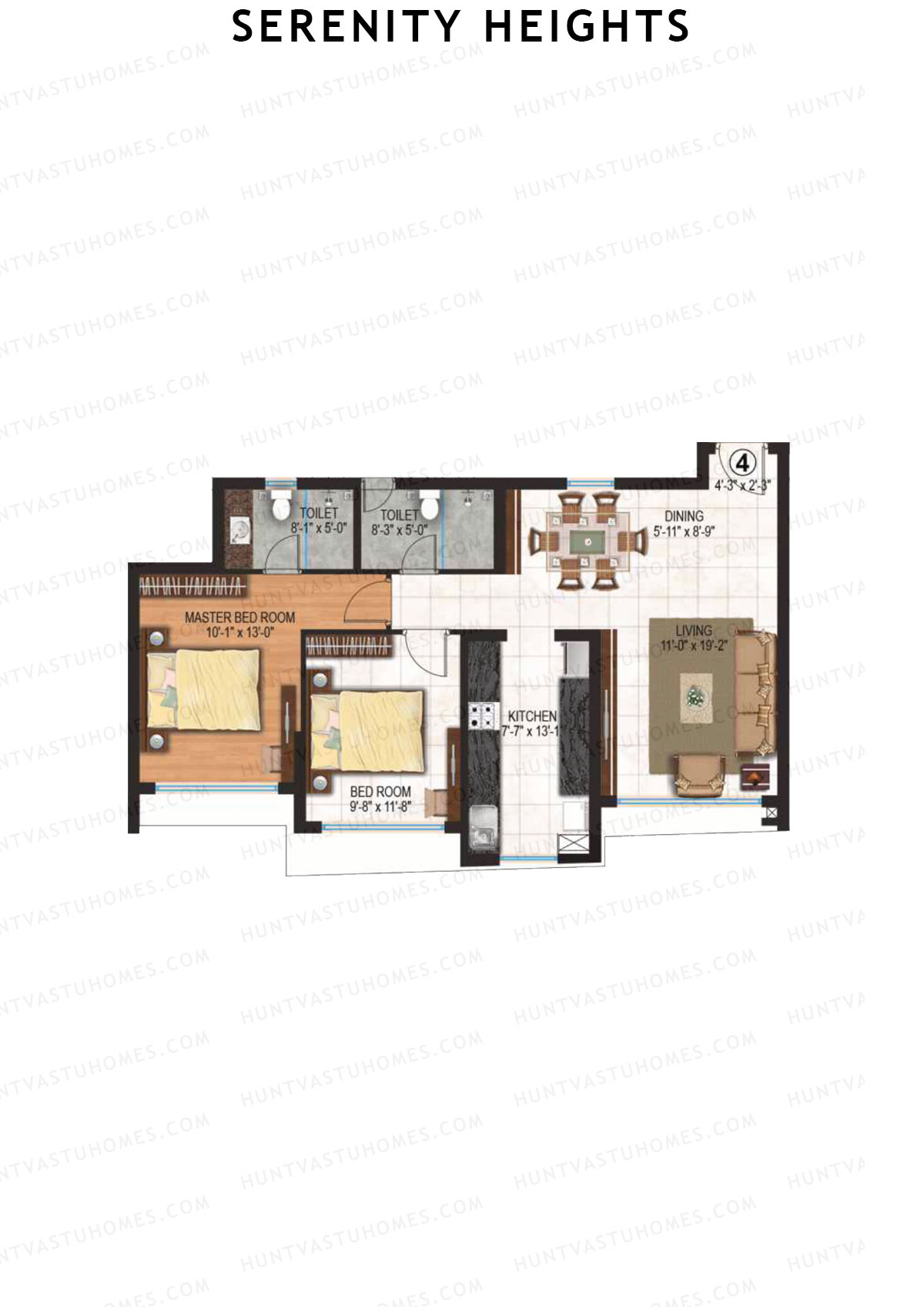 Serenity Heights Wing B Unit 4 Floor Plan