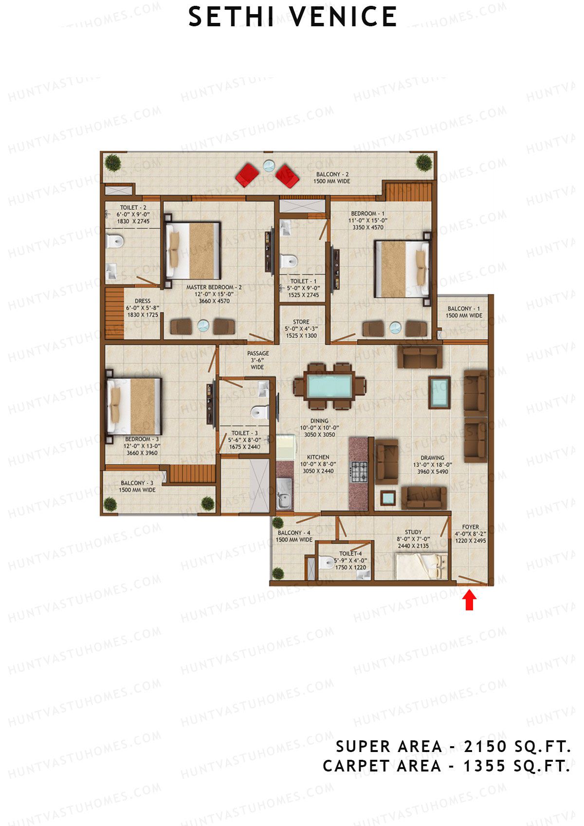 Sethi Venice Tower A Unit 3 (Type II) Floor Plan