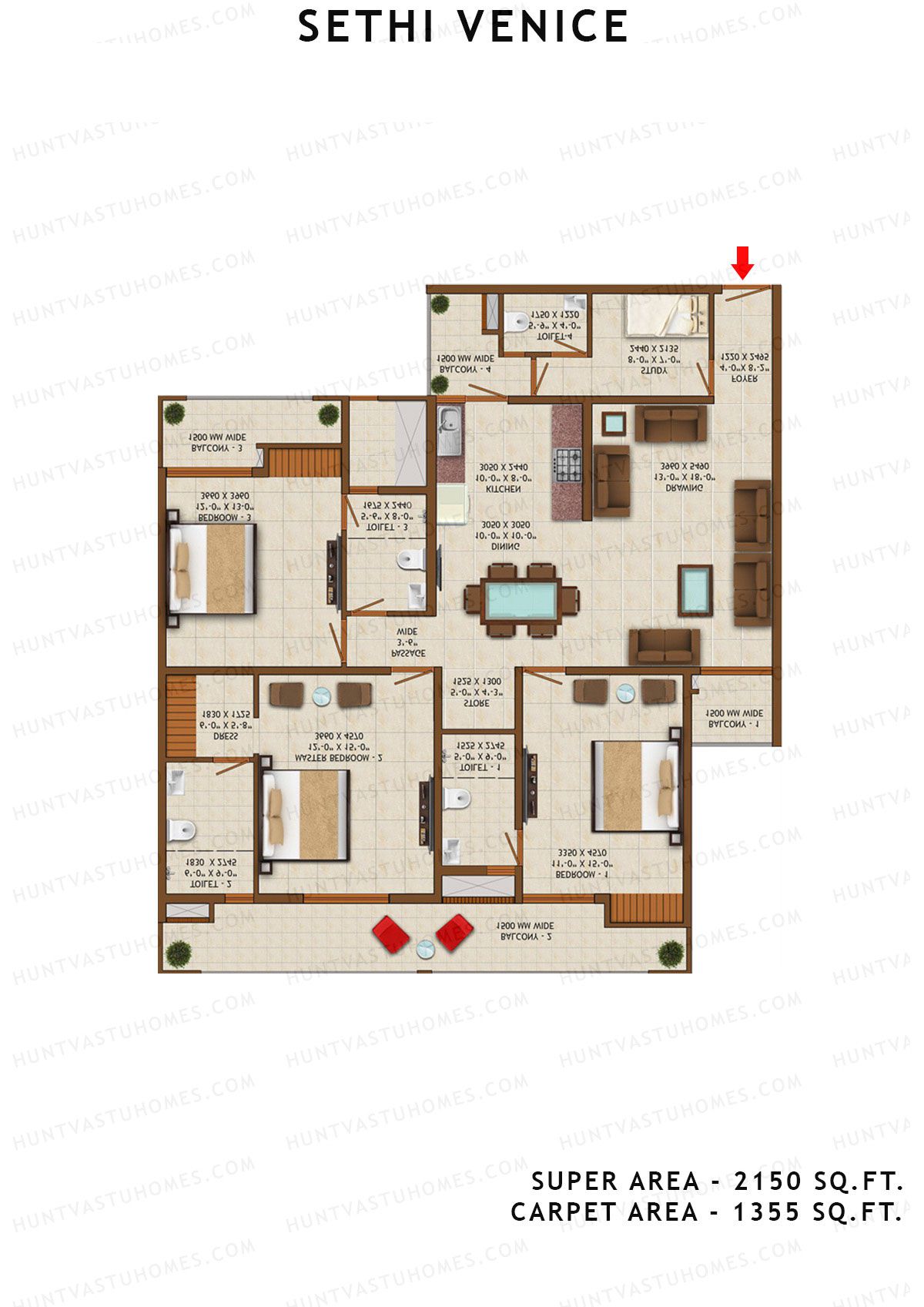 Sethi Venice Tower D Unit 2 (Type II) Floor Plan