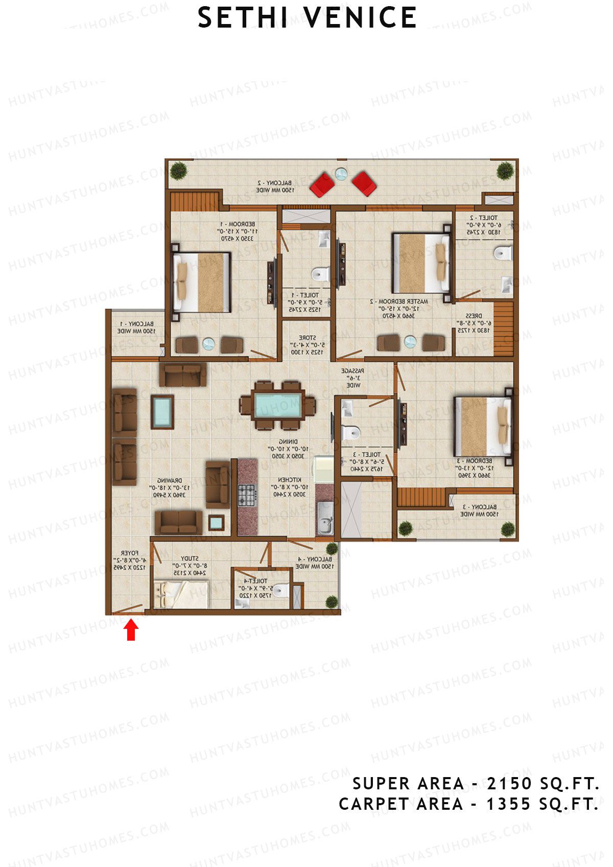Sethi Venice Tower D Unit 4 (Type II) Floor Plan