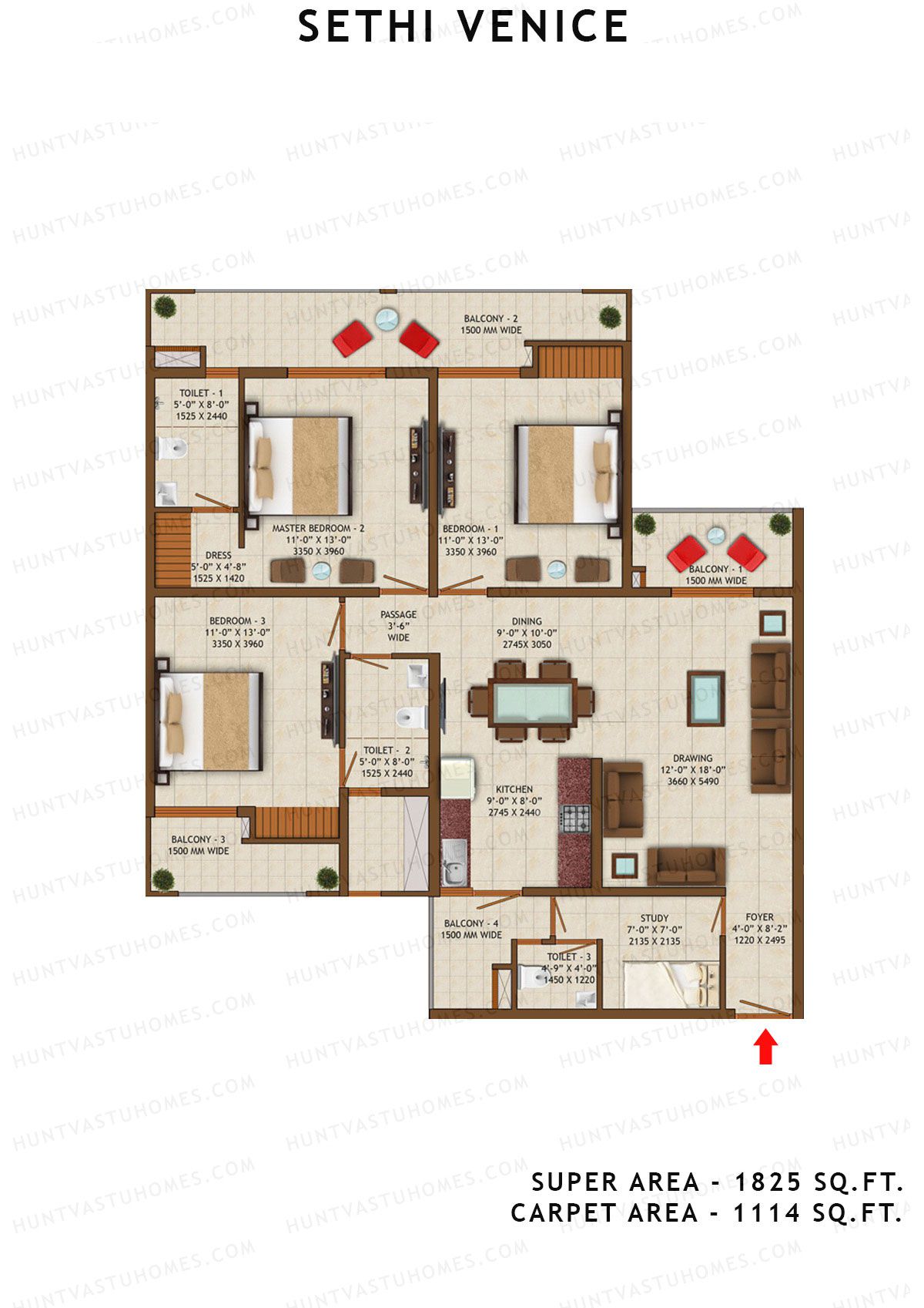 Sethi Venice Tower H Unit 1 (Type I) Floor Plan