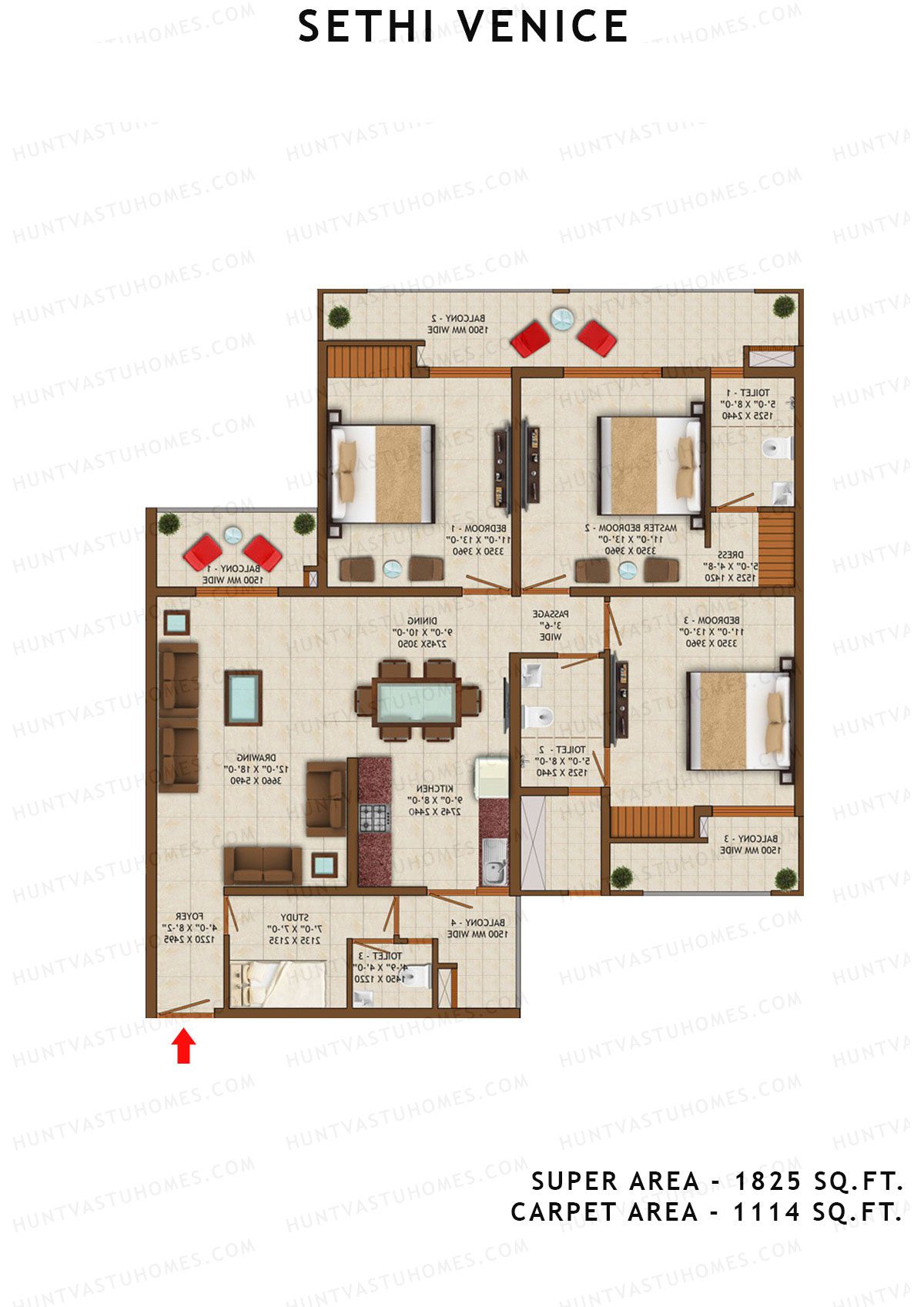 Sethi Venice Tower H Unit 2 (Type I) Floor Plan