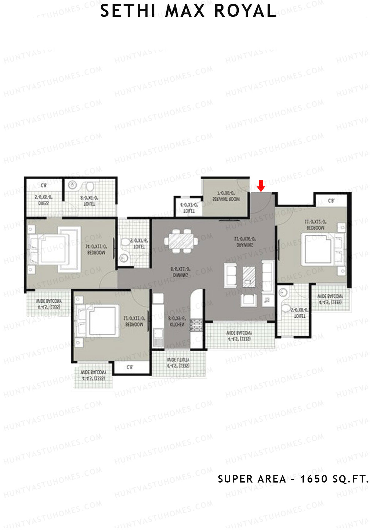Sethi Max Royal Tower E Unit 1 (Type III-3BHK) Floor Plan