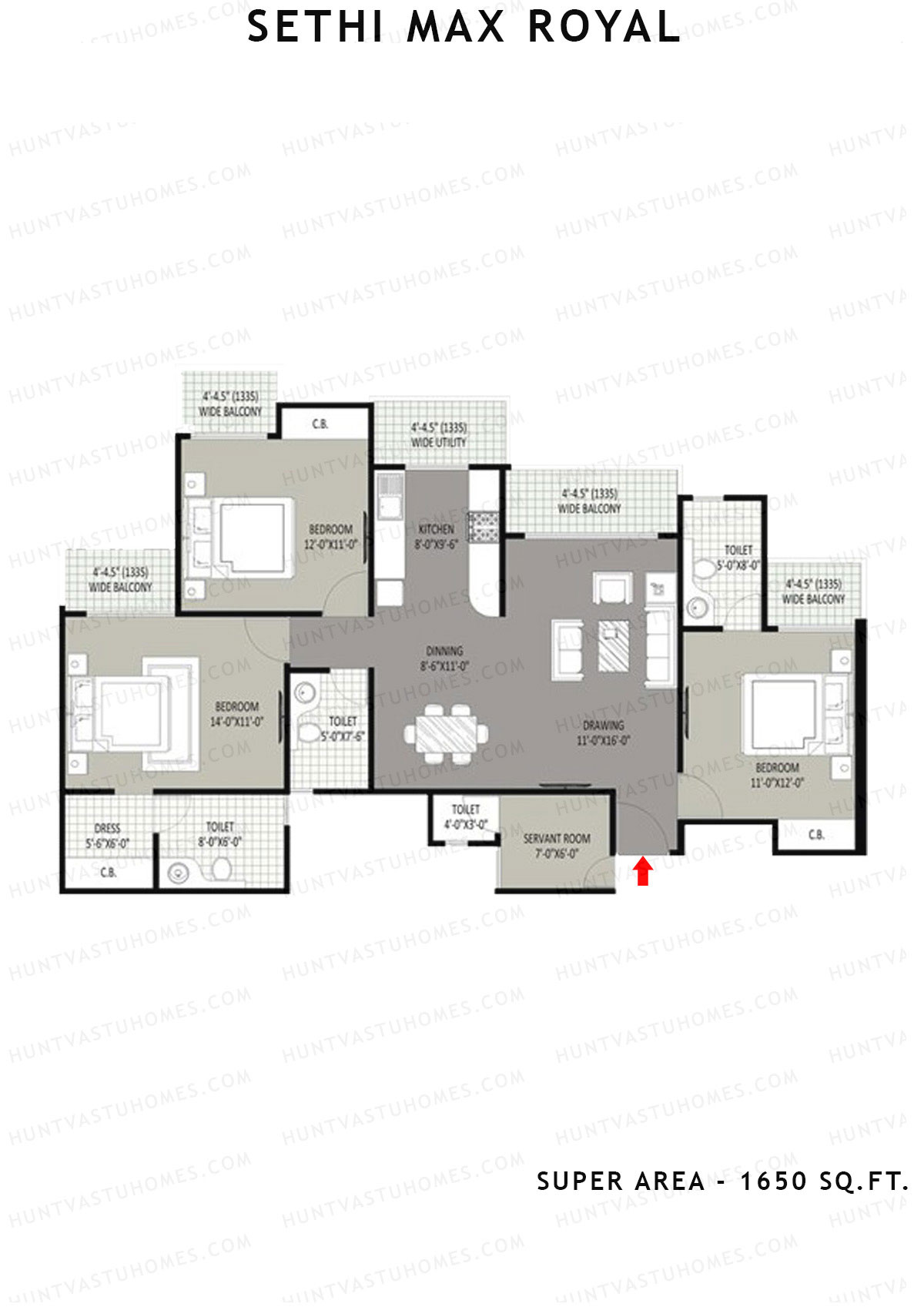 Sethi Max Royal Tower E Unit 2 (Type III-3BHK) Floor Plan