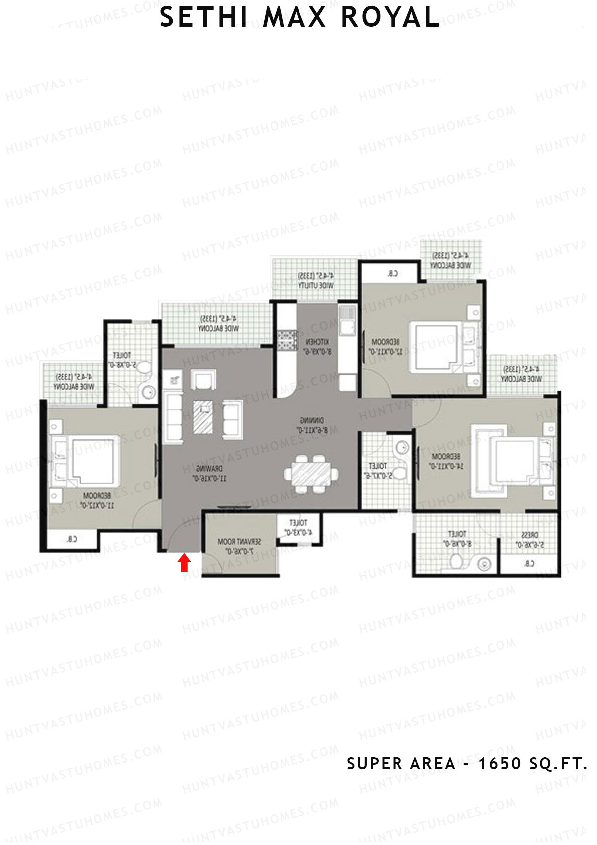 Sethi Max Royal Tower E Unit 3 (Type III-3BHK) Floor Plan