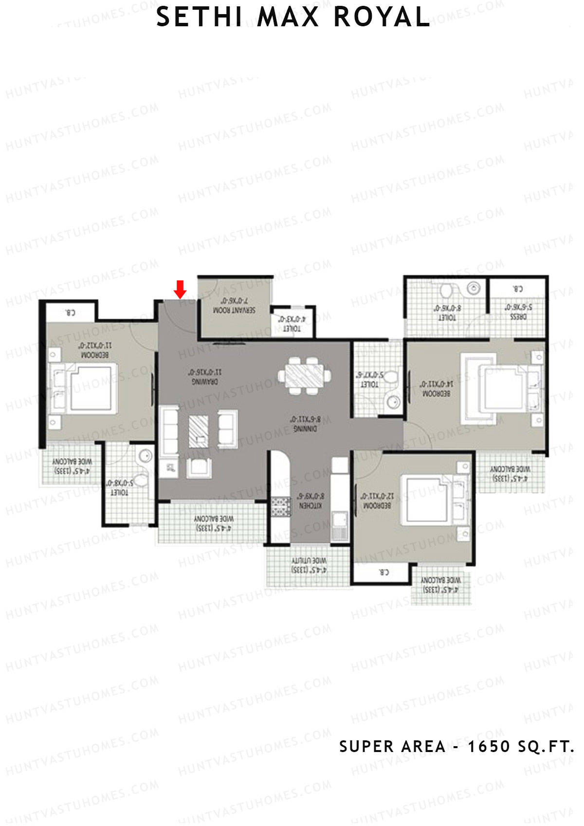 Sethi Max Royal Tower E Unit 4 (Type III-3BHK) Floor Plan