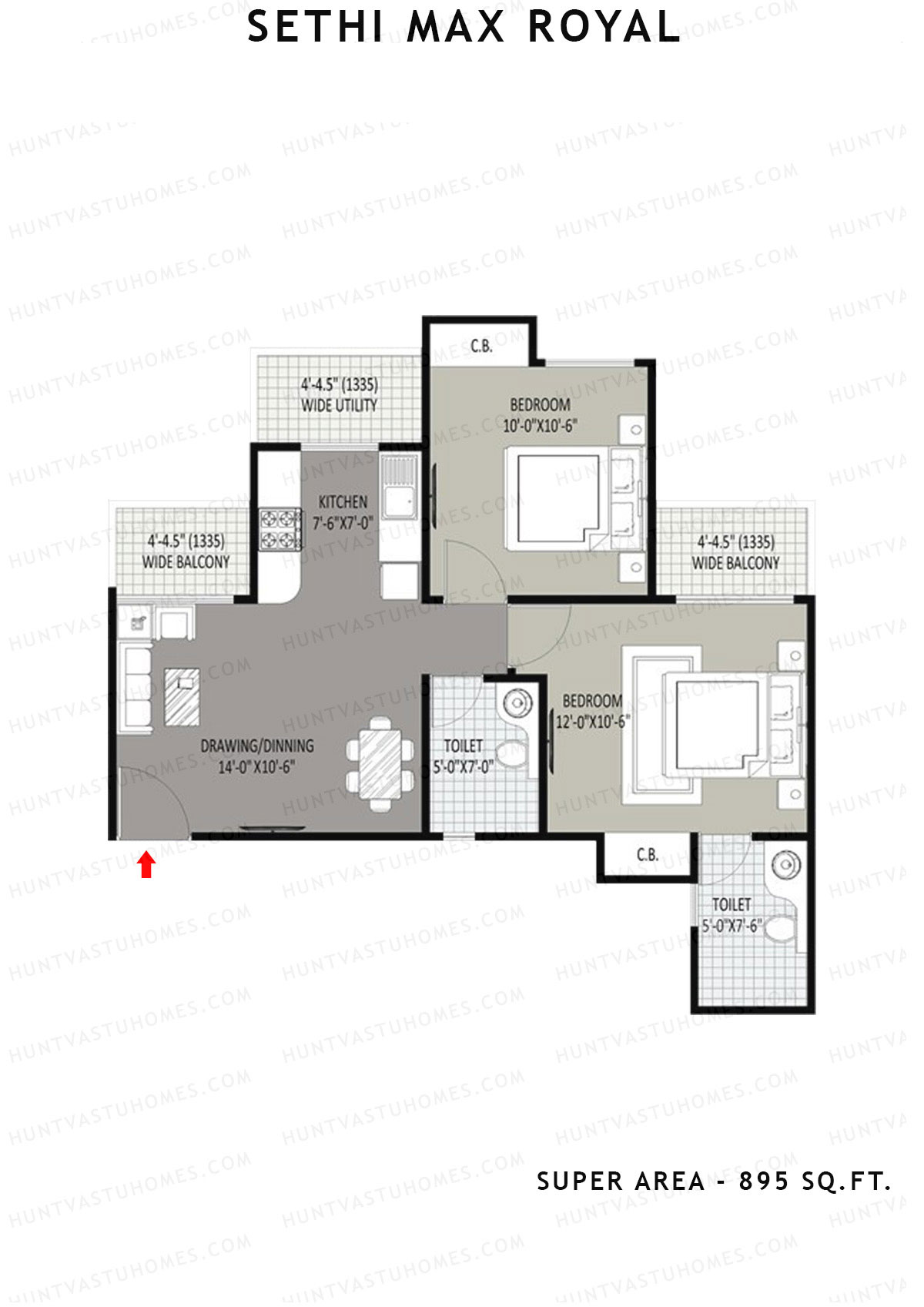 Sethi Max Royal Tower F Unit 5 (Type I-2BHK) Floor Plan
