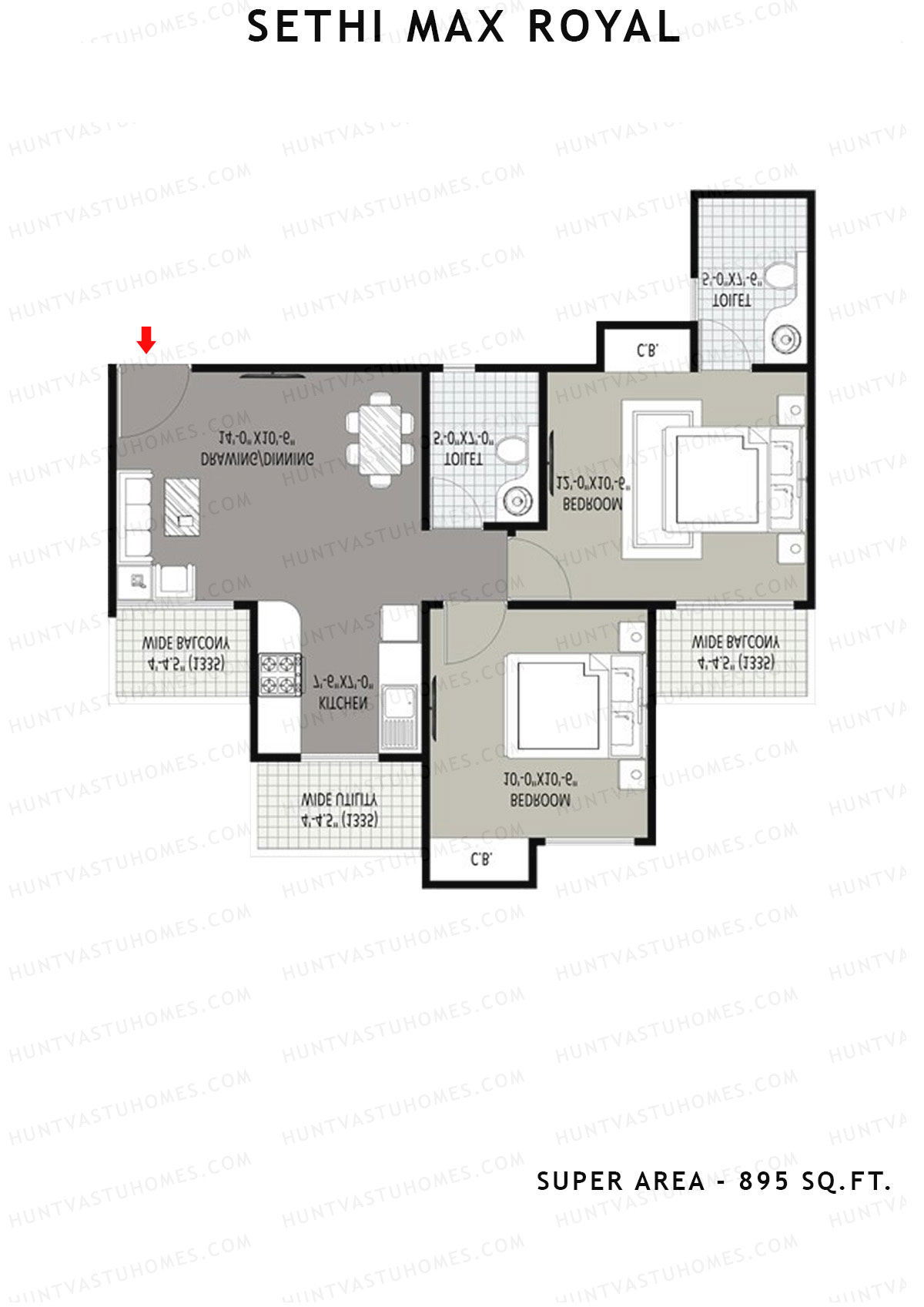 Sethi Max Royal Tower F Unit 6 (Type I-2BHK) Floor Plan