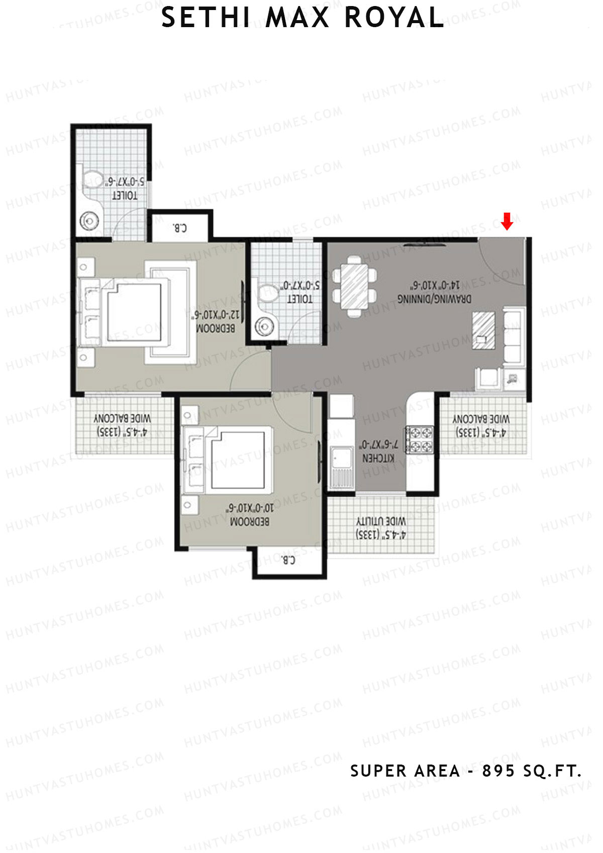 Sethi Max Royal Tower G Unit 1 (Type I-2BHK) Floor Plan