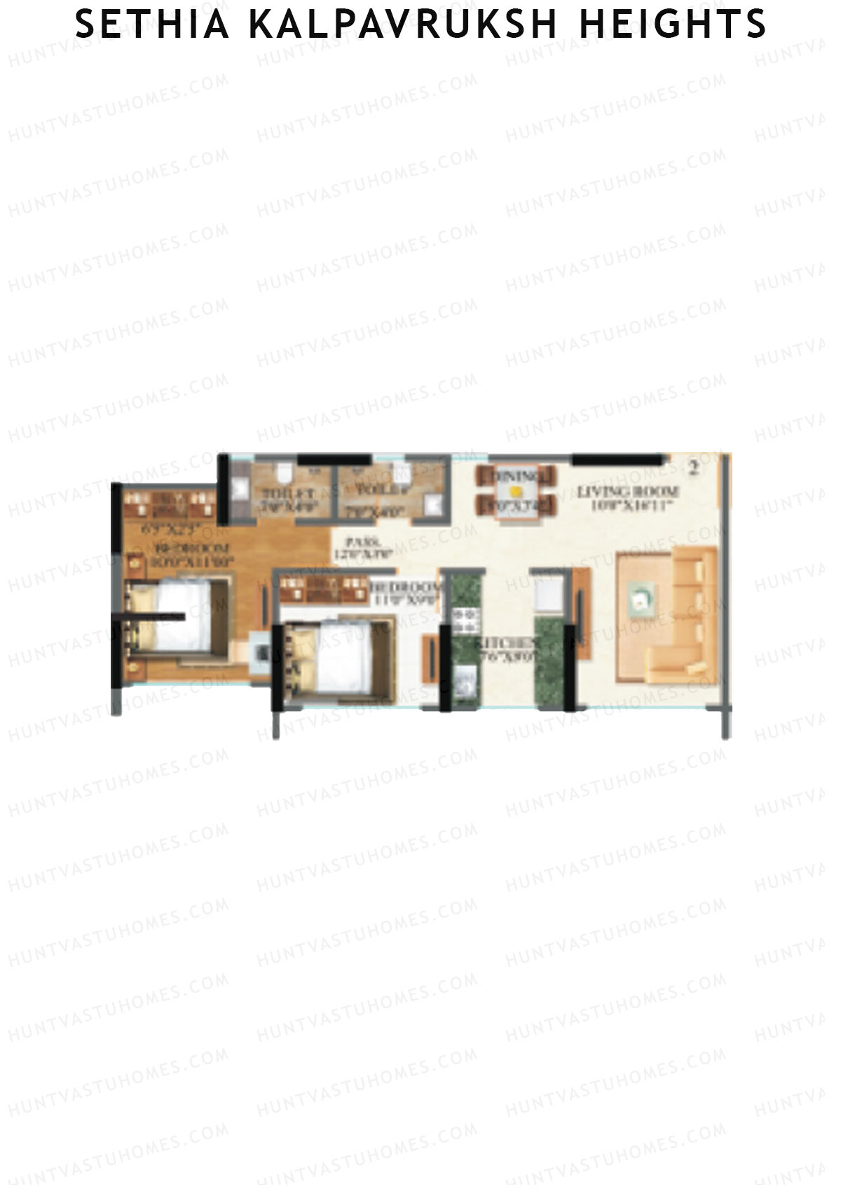 Sethia Kalpavruksh Heights Wing B Unit 2 (Type 1) Floor Plan