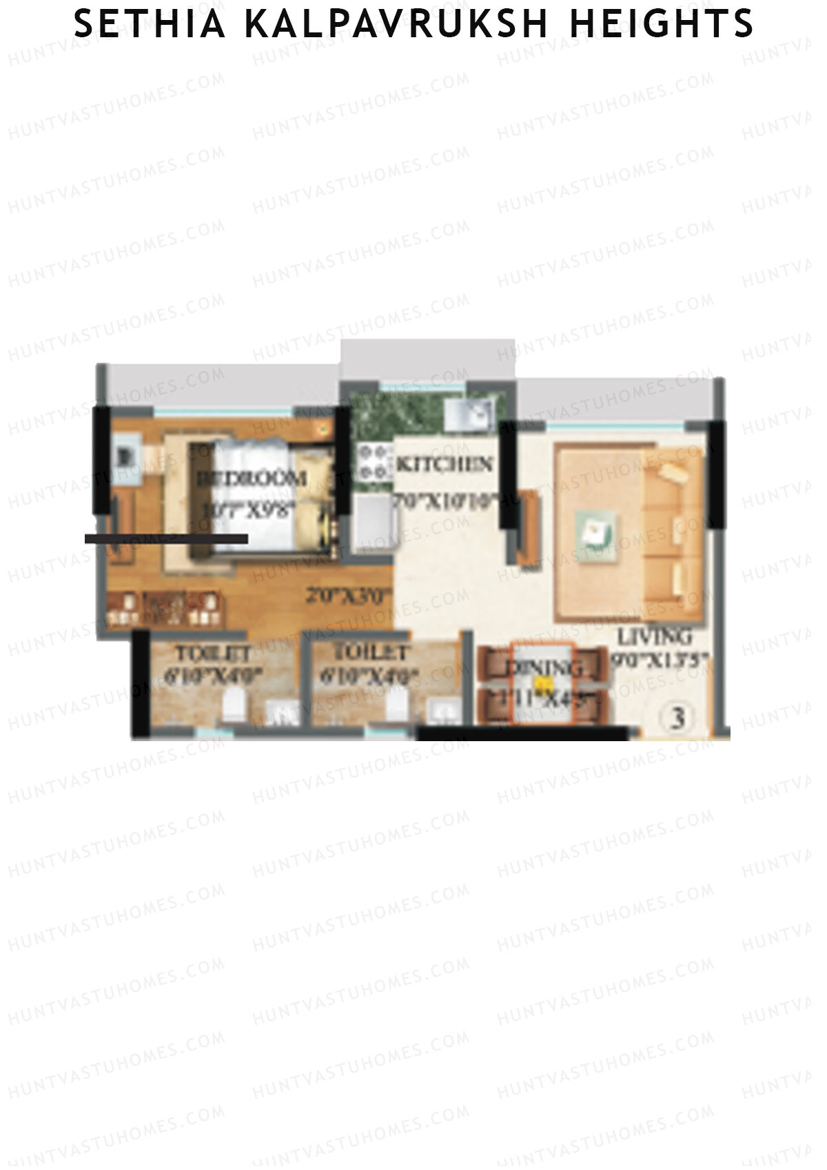 Sethia Kalpavruksh Heights Wing D Unit 3 (Type 2) Floor Plan