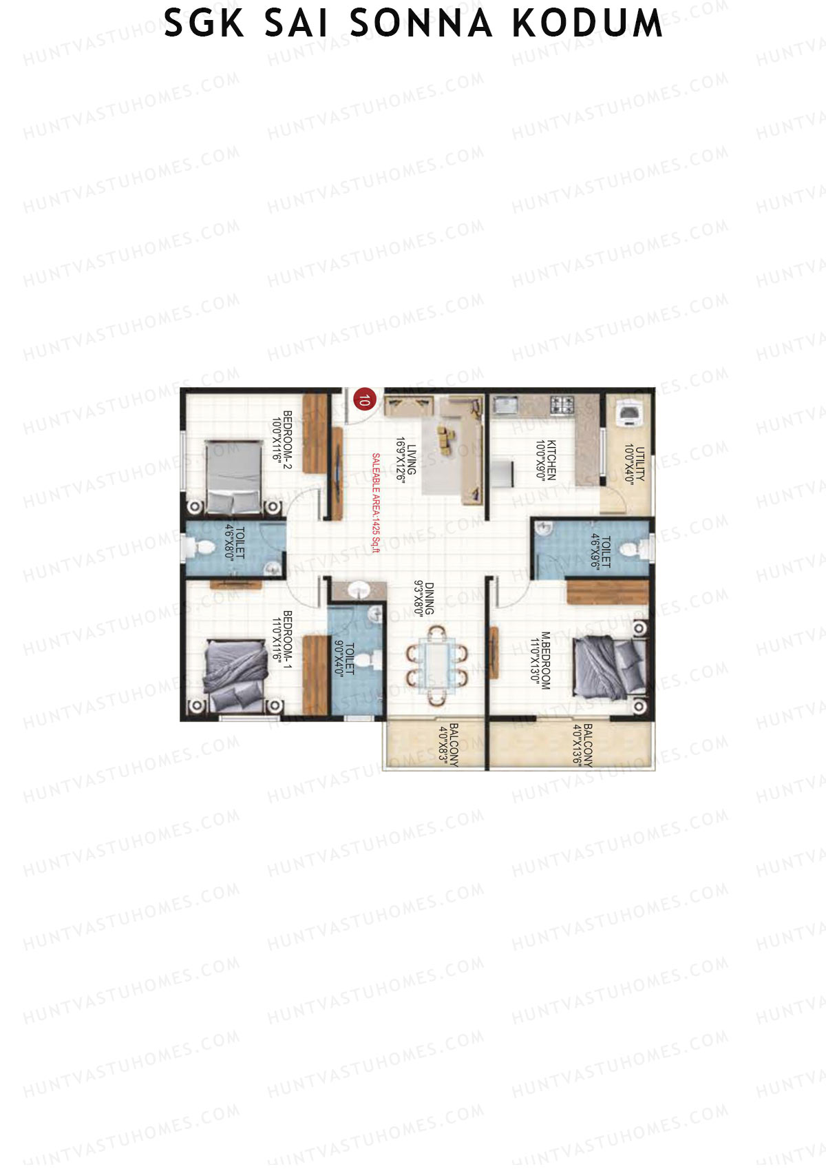 SGK Sai Sonna Kodum, Kodum, Unit 10, 3BHK, Super Area 1425   sq ft 