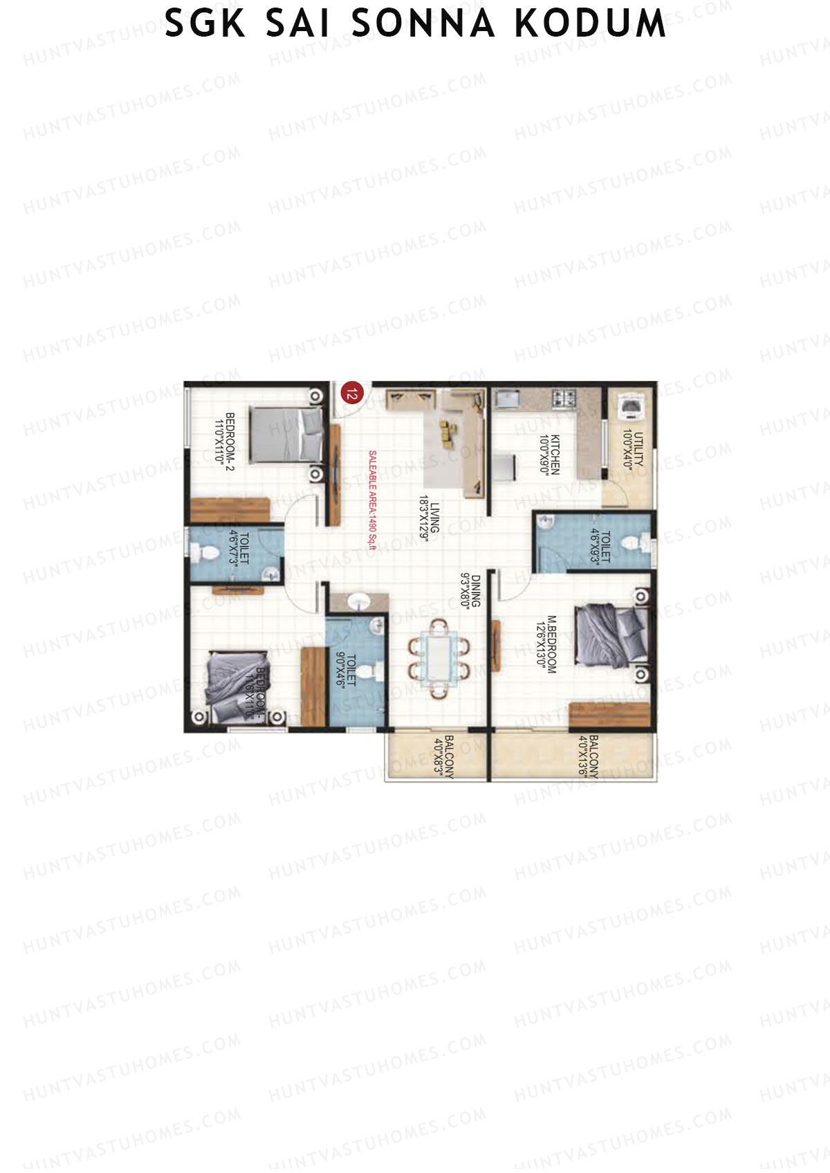 SGK Sai Sonna Kodum, Kodum, Unit 12, 3BHK, Super Area 1490   sq ft 