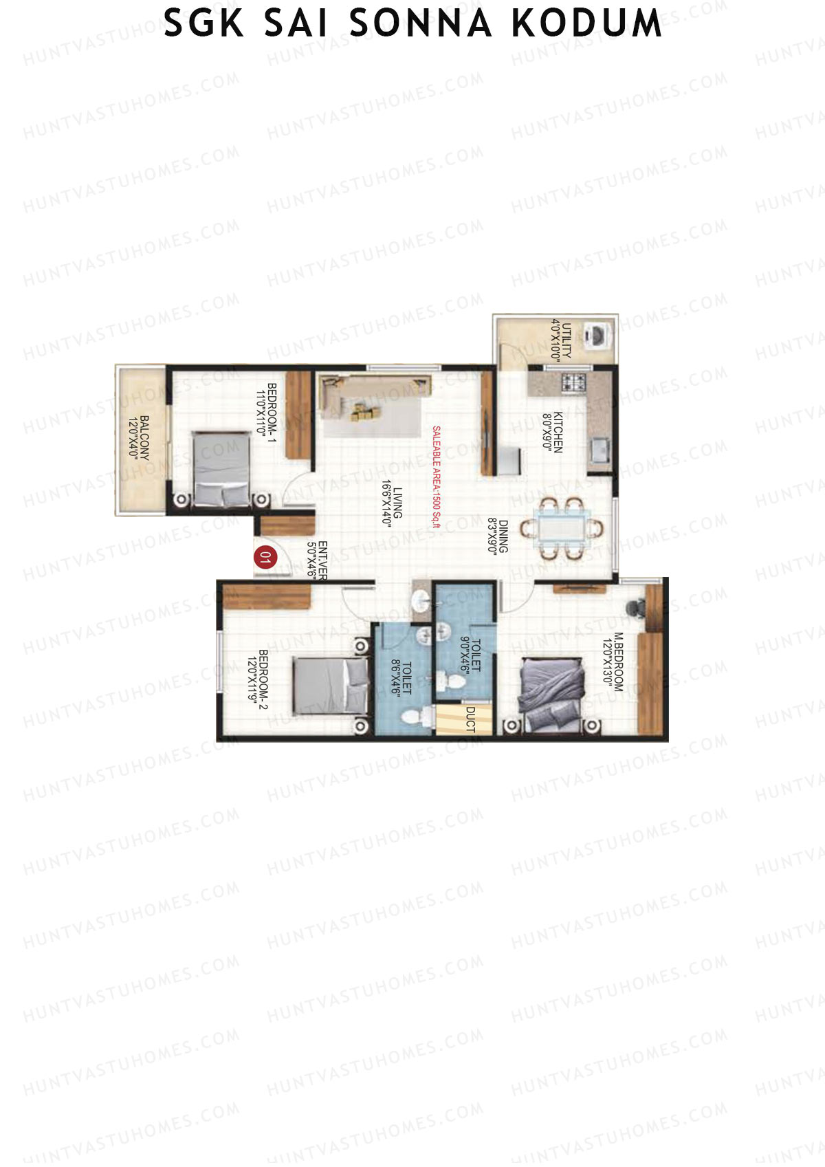 SGK Sai Sonna Kodum, Kodum, Unit 1, 3BHK, Super Area 1500   sq ft 