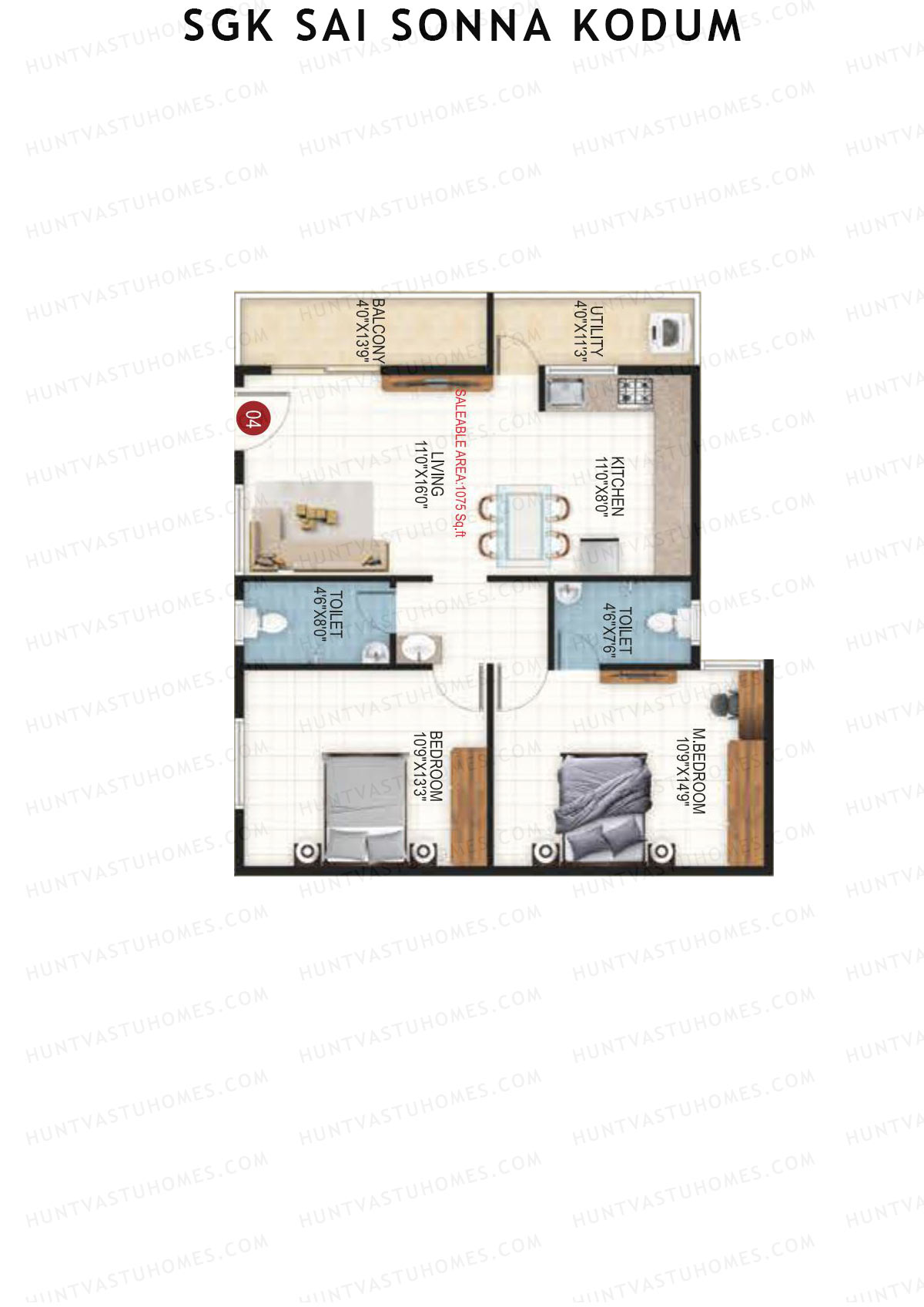 SGK Sai Sonna Kodum, Kodum, Unit 4, 2BHK, Super Area 1075   sq ft 