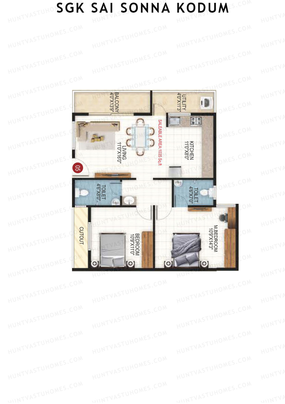 SGK Sai Sonna Kodum, Kodum, Unit 6, 2BHK, Super Area 1035   sq ft 