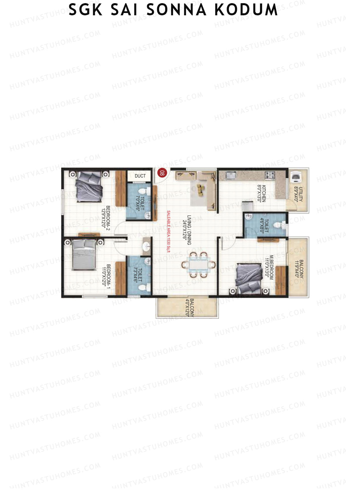 SGK Sai Sonna Kodum, Kodum, Unit 8, 3BHK, Super Area 1530   sq ft 