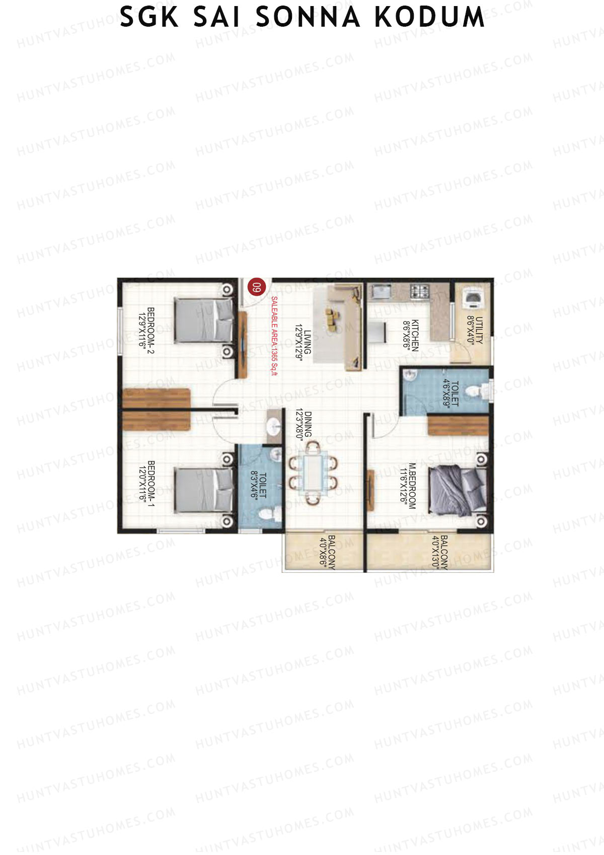 SGK Sai Sonna Kodum, Kodum, Unit 9, 3BHK, Super Area 1365   sq ft 