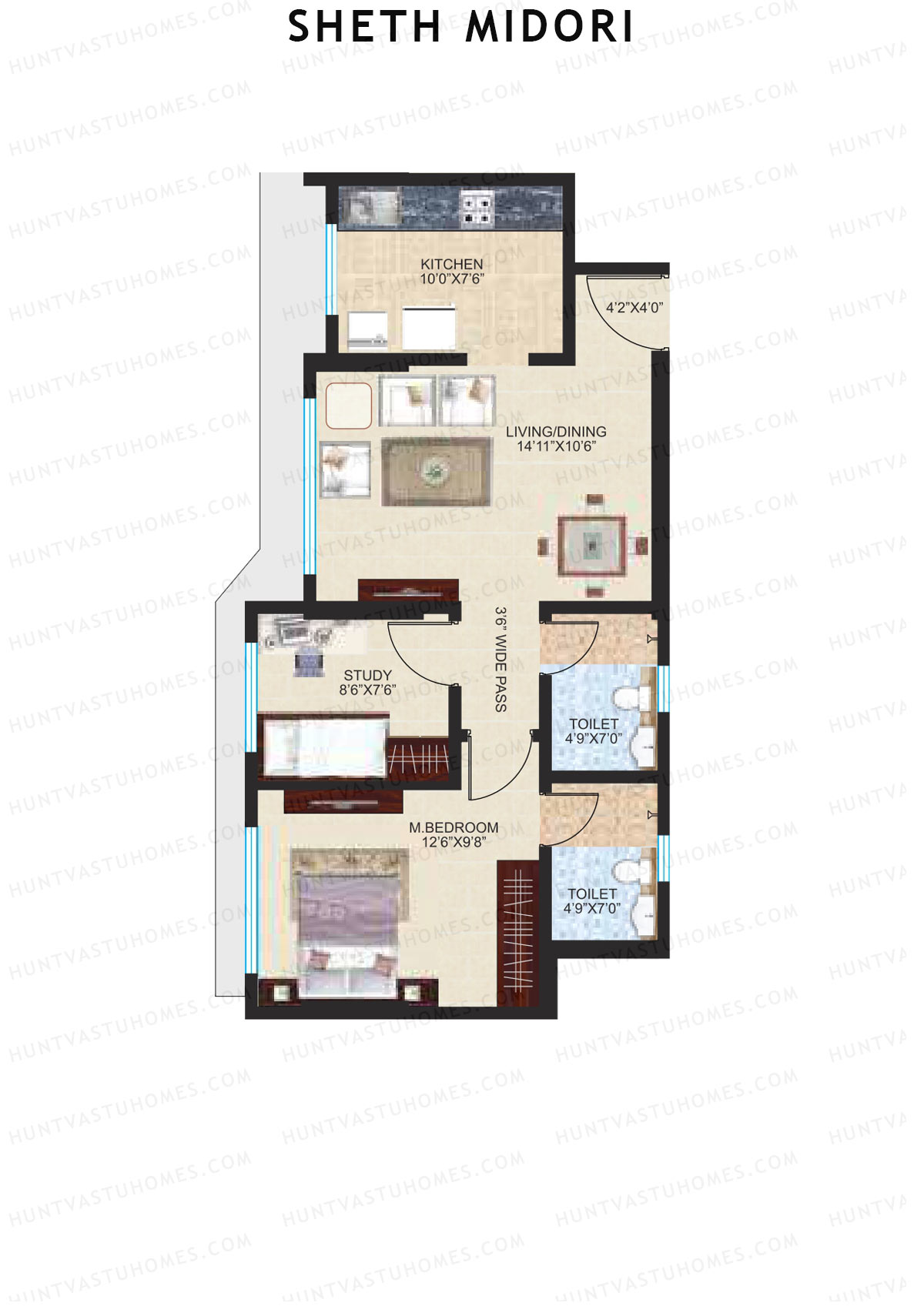 Sheth Midori Wing A2 Unit 1 (Type A) Floor Plan