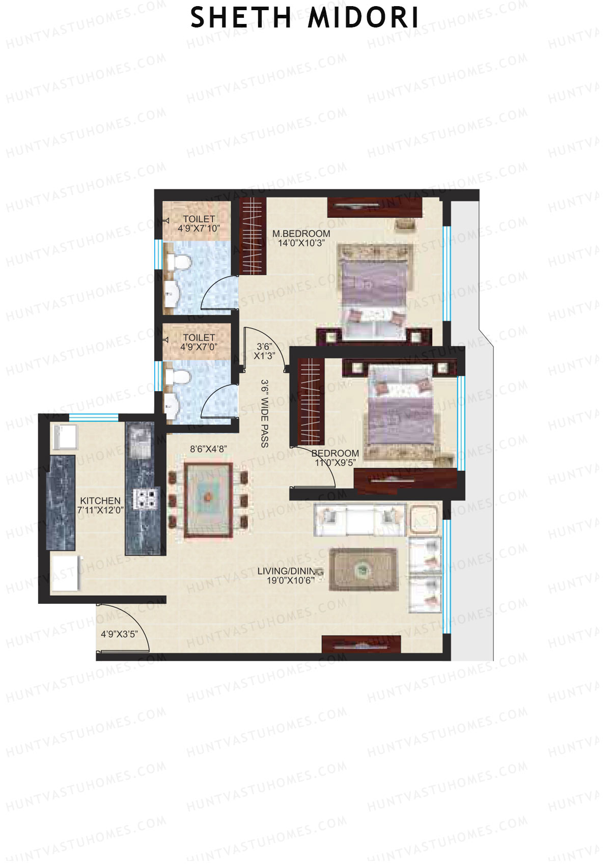 Sheth Midori Wing A2 Unit 3 (Type A) Floor Plan