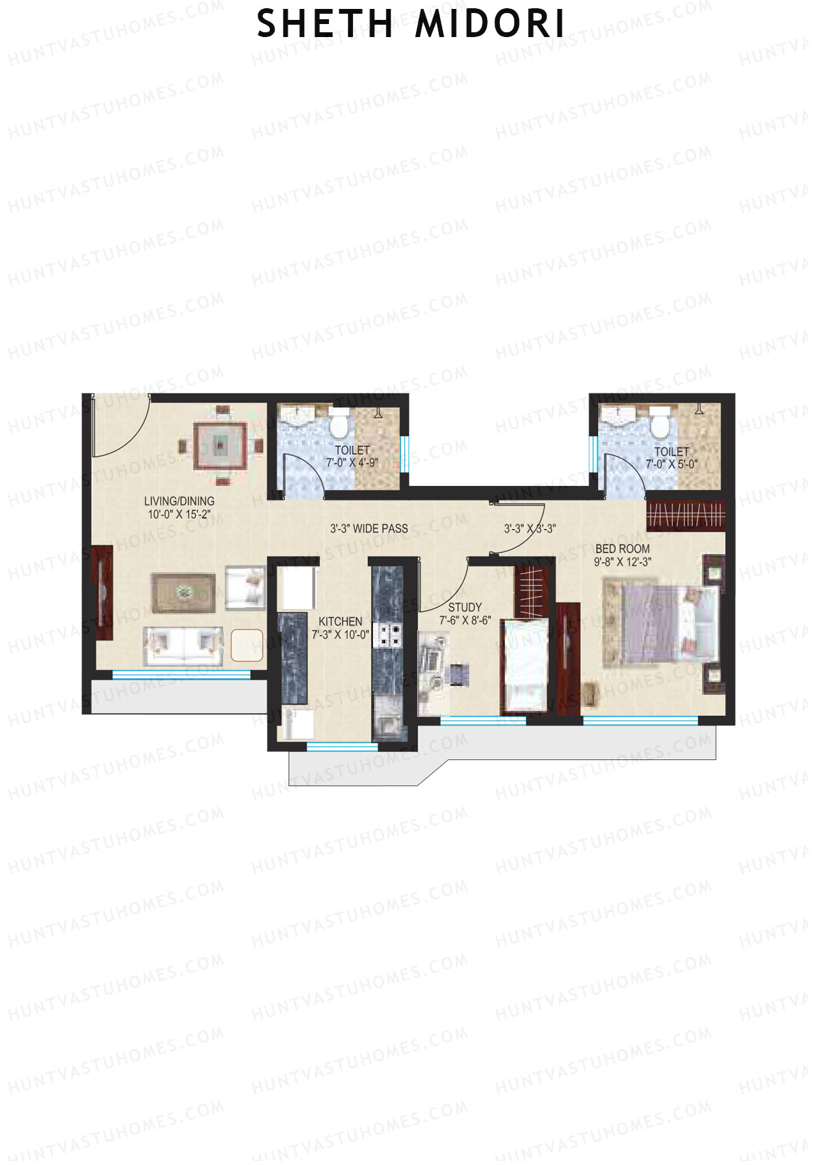 Sheth Midori Wing A3 Unit 3 (Type A) Floor Plan