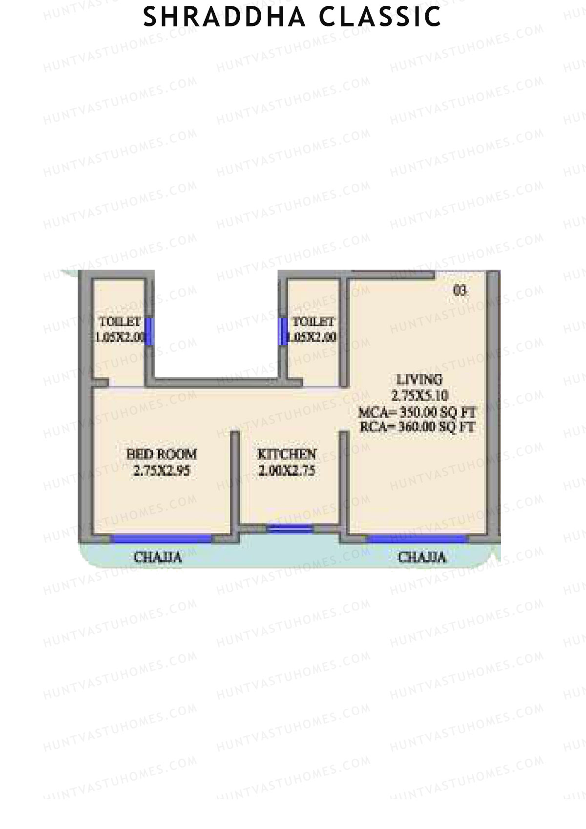 Shraddha Classic, Wing A, Unit 3, 1BHK, Carpet Area 360   sq ft 