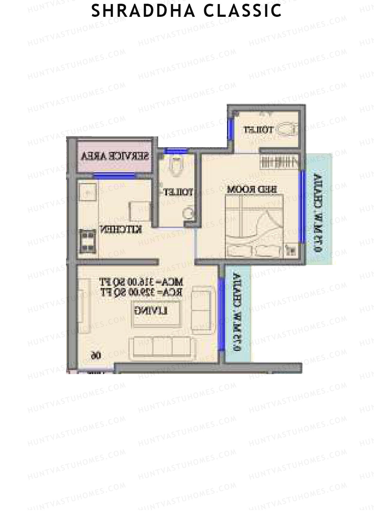 Shraddha Classic, Wing A, Unit 7, 1BHK, Carpet Area 329   sq ft 