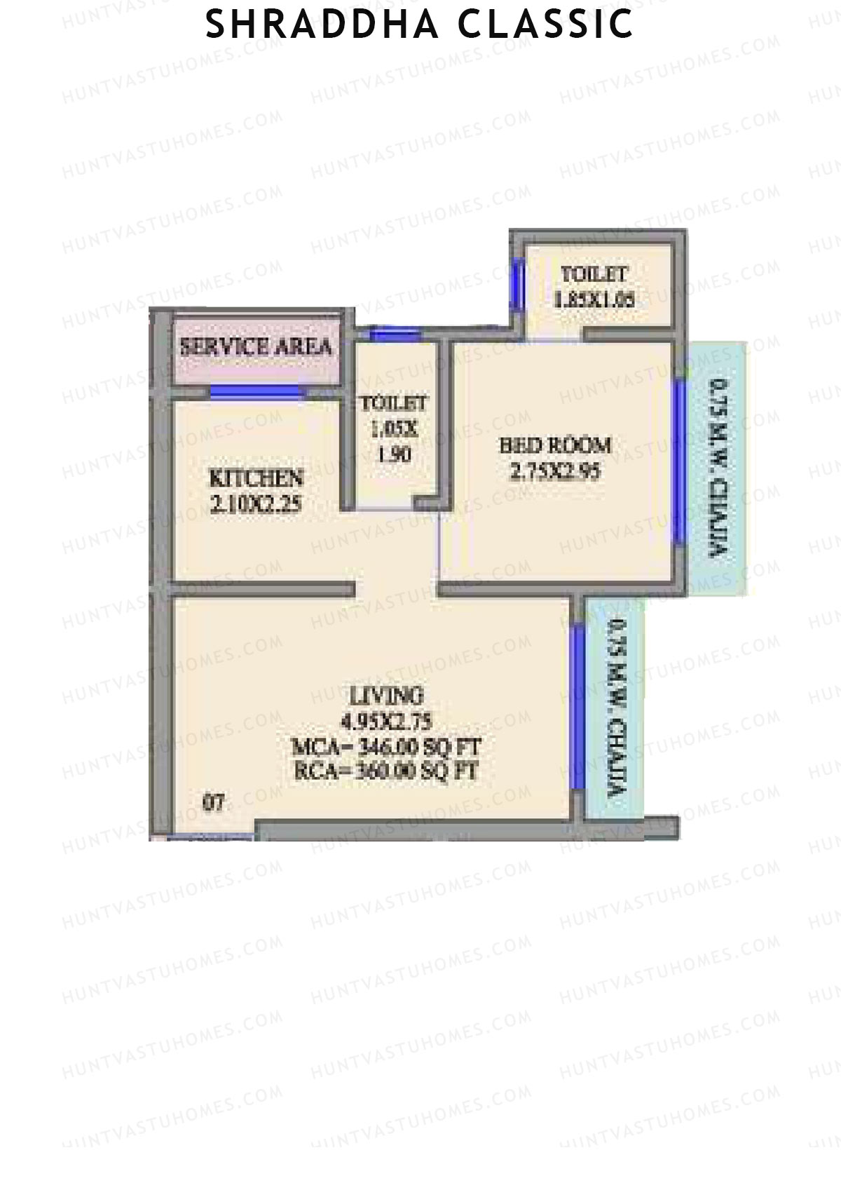 Shraddha Classic, Wing A, Unit 7, 1BHK, Carpet Area 360   sq ft 