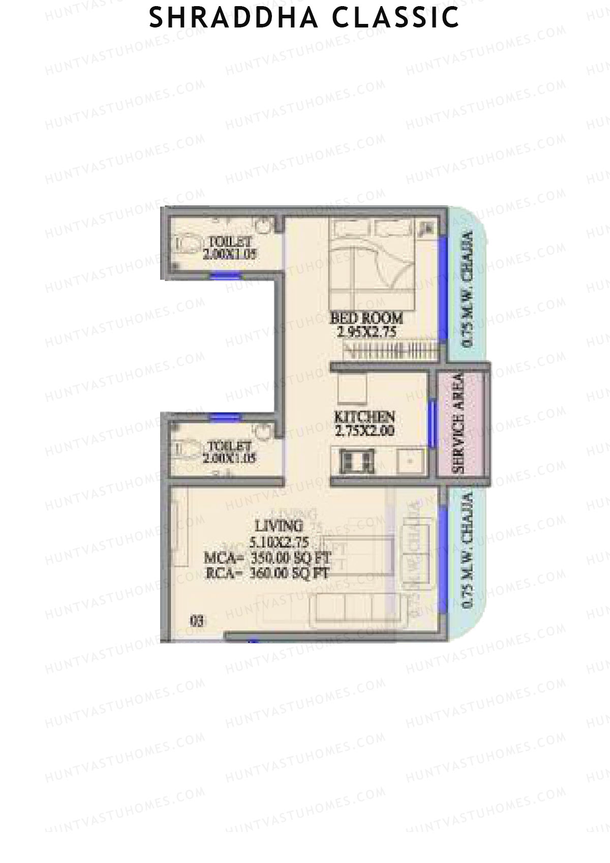 Shraddha Classic, Wing B, Unit 3, 1BHK, Carpet Area 360   sq ft 