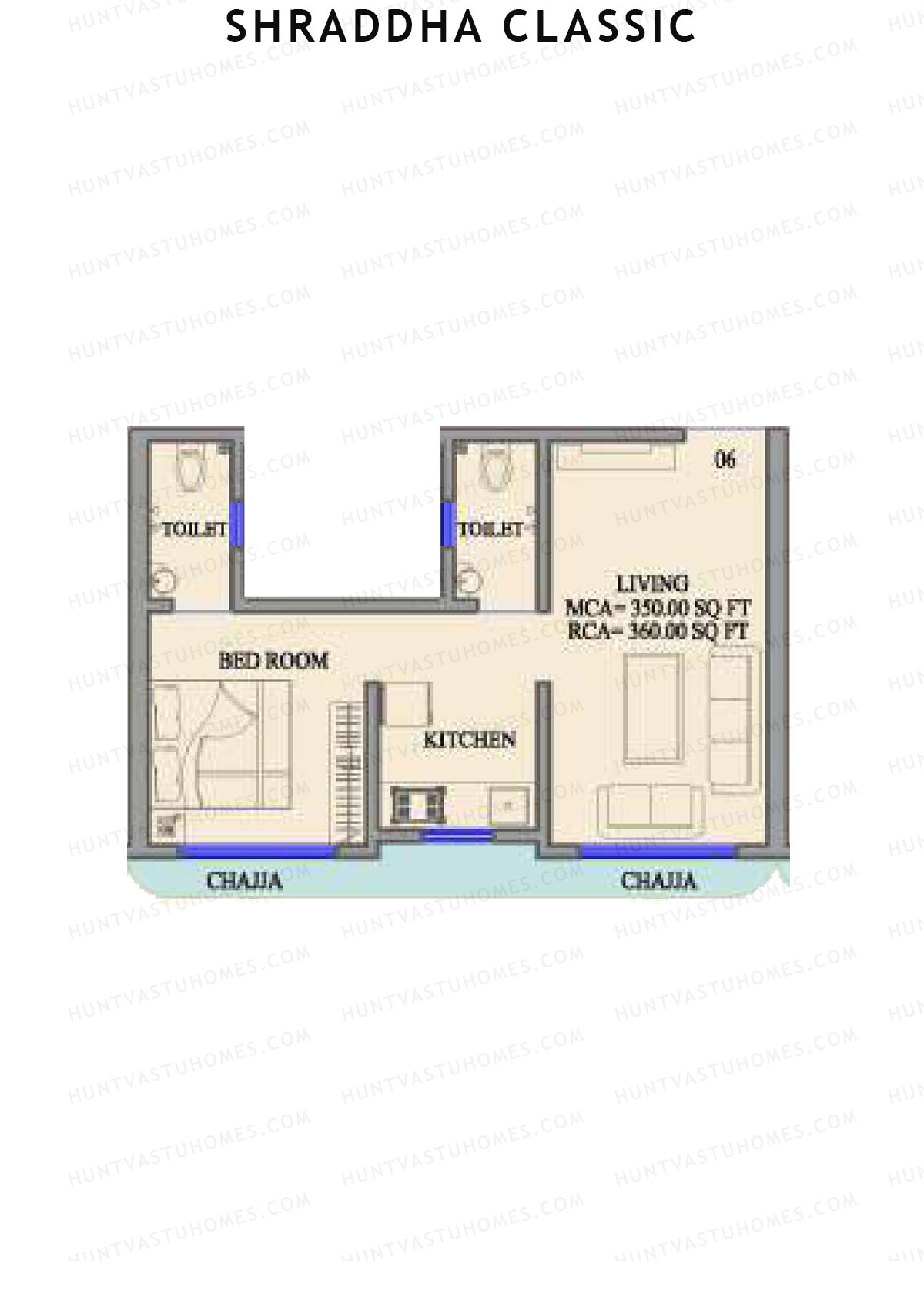 Shraddha Classic, Wing B, Unit 7, 1BHK, Carpet Area 360   sq ft 