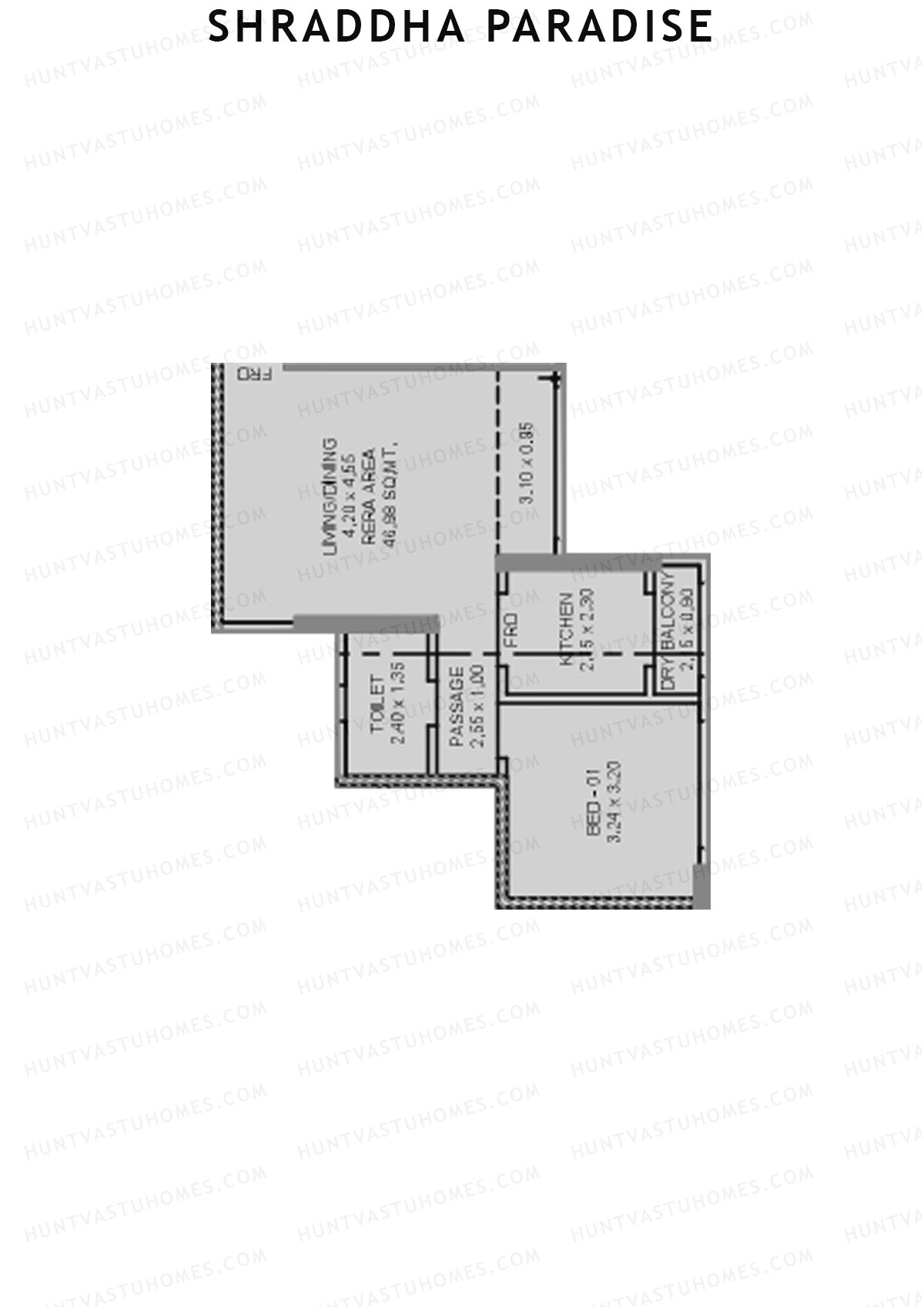 Shraddha Paradise, Wing A, Unit 1, 1BHK, Carpet Area 506   sq ft 