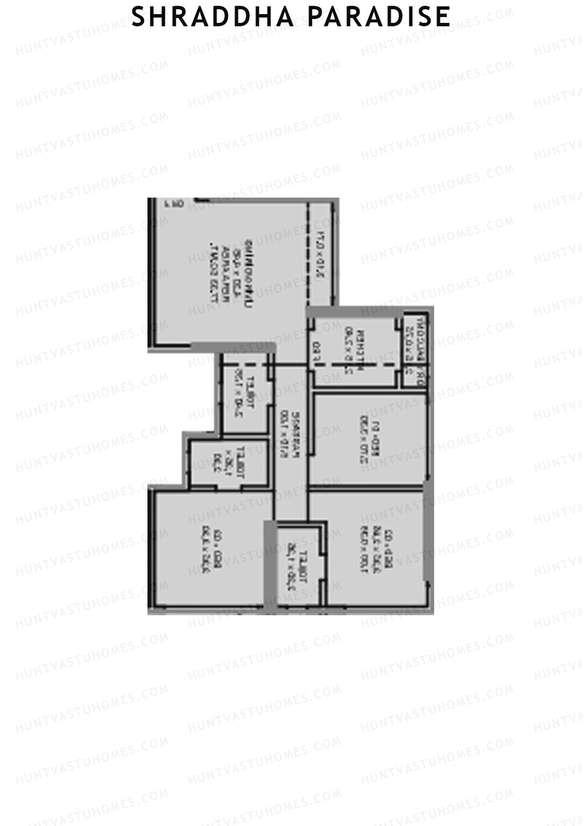 Shraddha Paradise, Wing A, Unit 1, 3BHK, Carpet Area 832   sq ft 