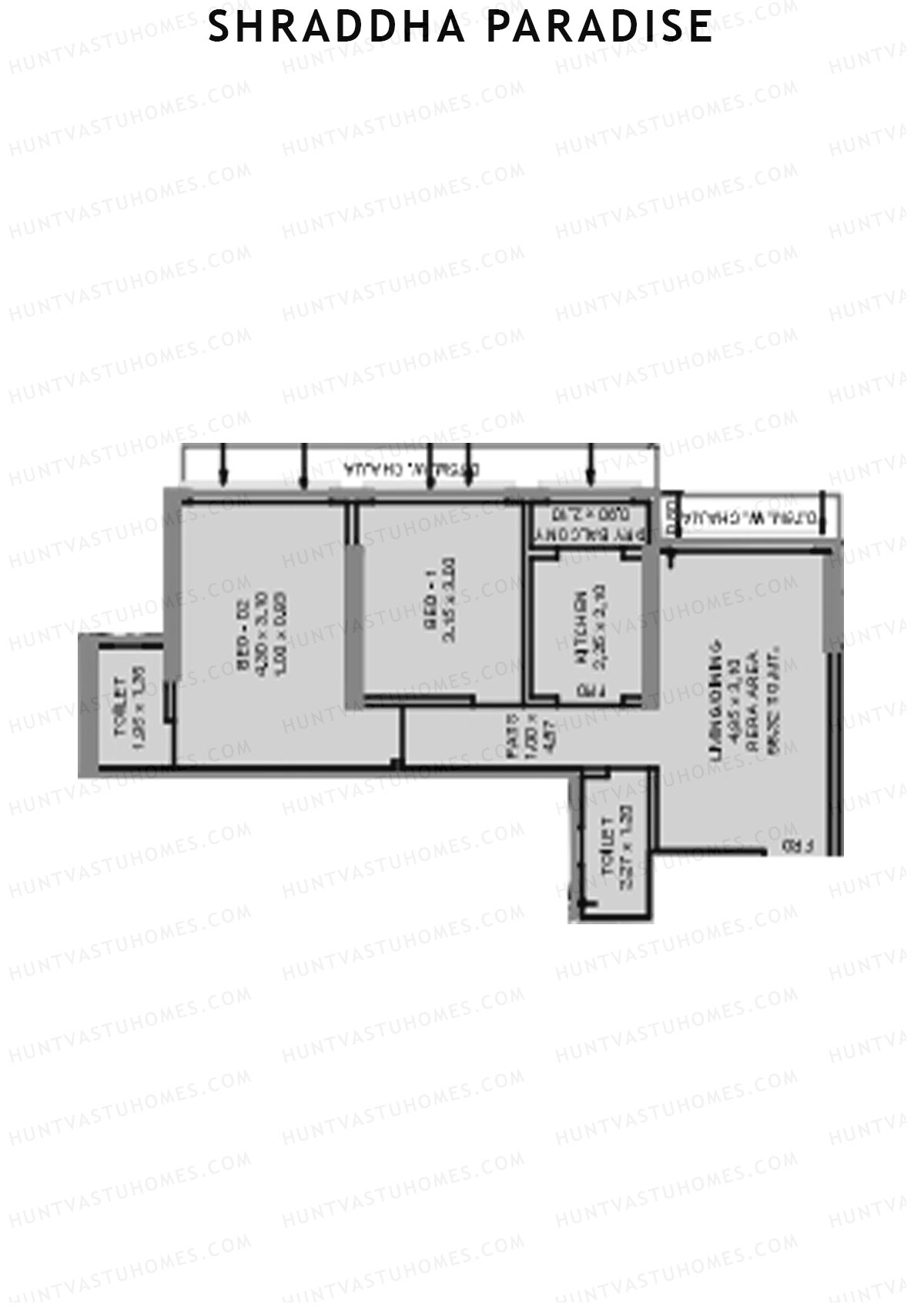 Shraddha Paradise, Wing A, Unit 4, 2BHK, Carpet Area 627   sq ft 