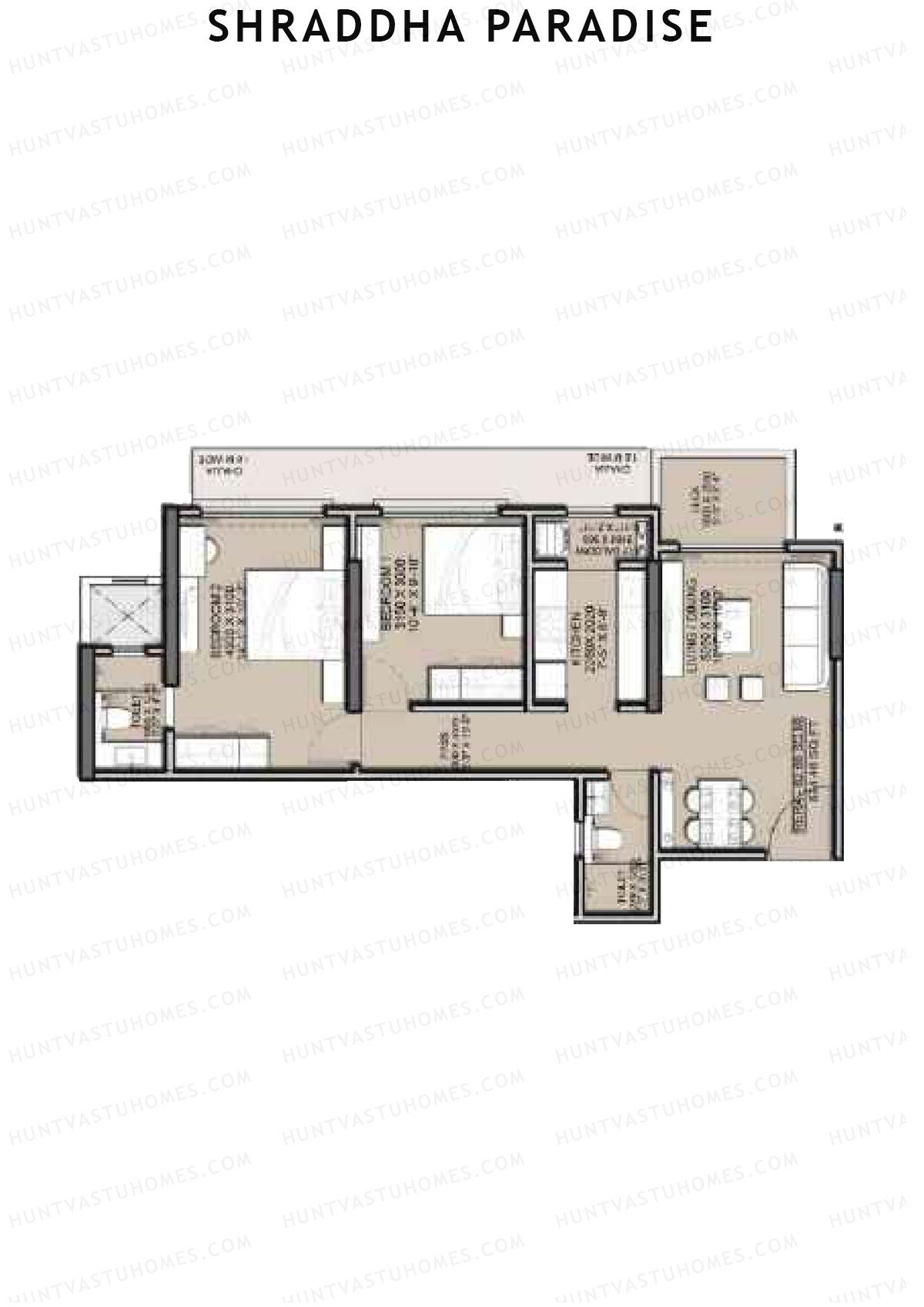 Shraddha Paradise, Wing A, Unit 4, 2BHK, Carpet Area 674   sq ft 